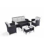 CONCEPT USINE Salon de jardin 7 places en résine tressée noir et blanc MODENA