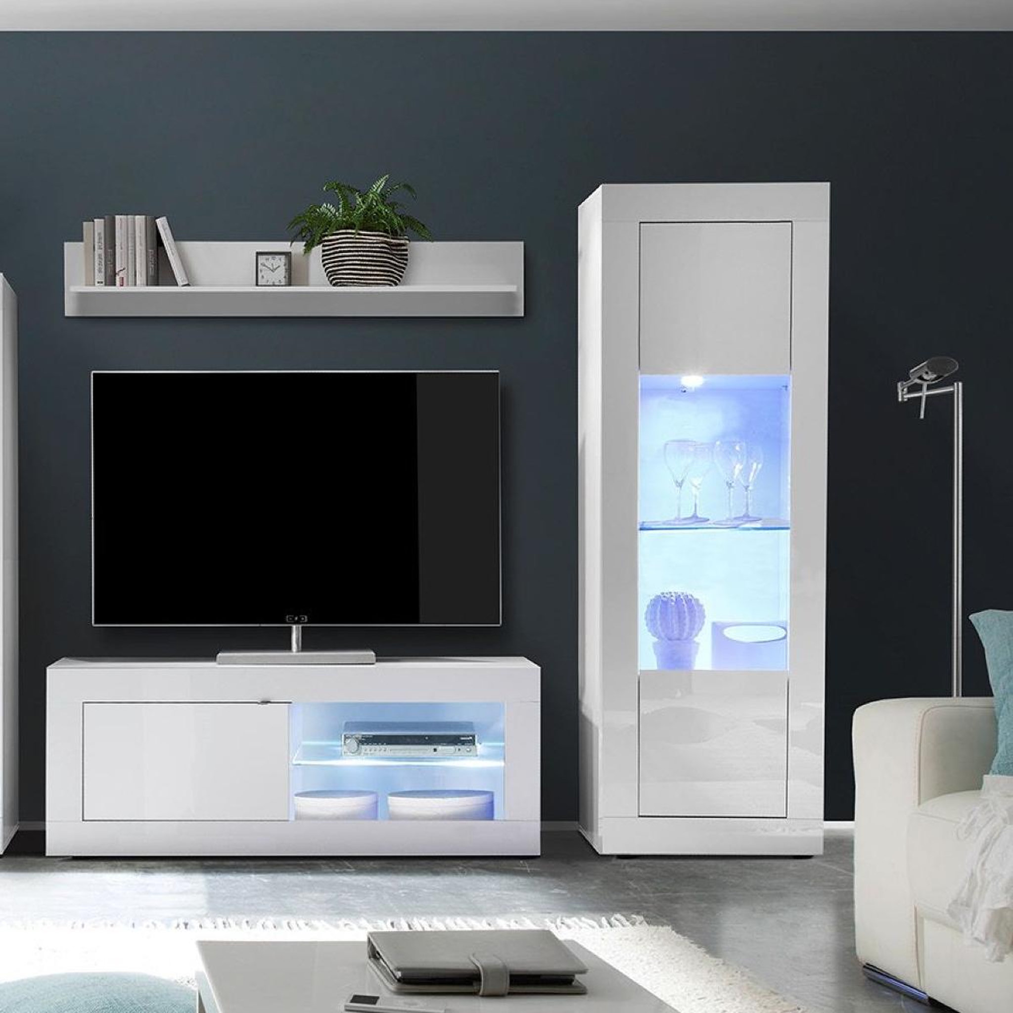 Voir la diapositive 4 : JLC KREATION Vitrine moderne blanc laqué 1 porte CALIA