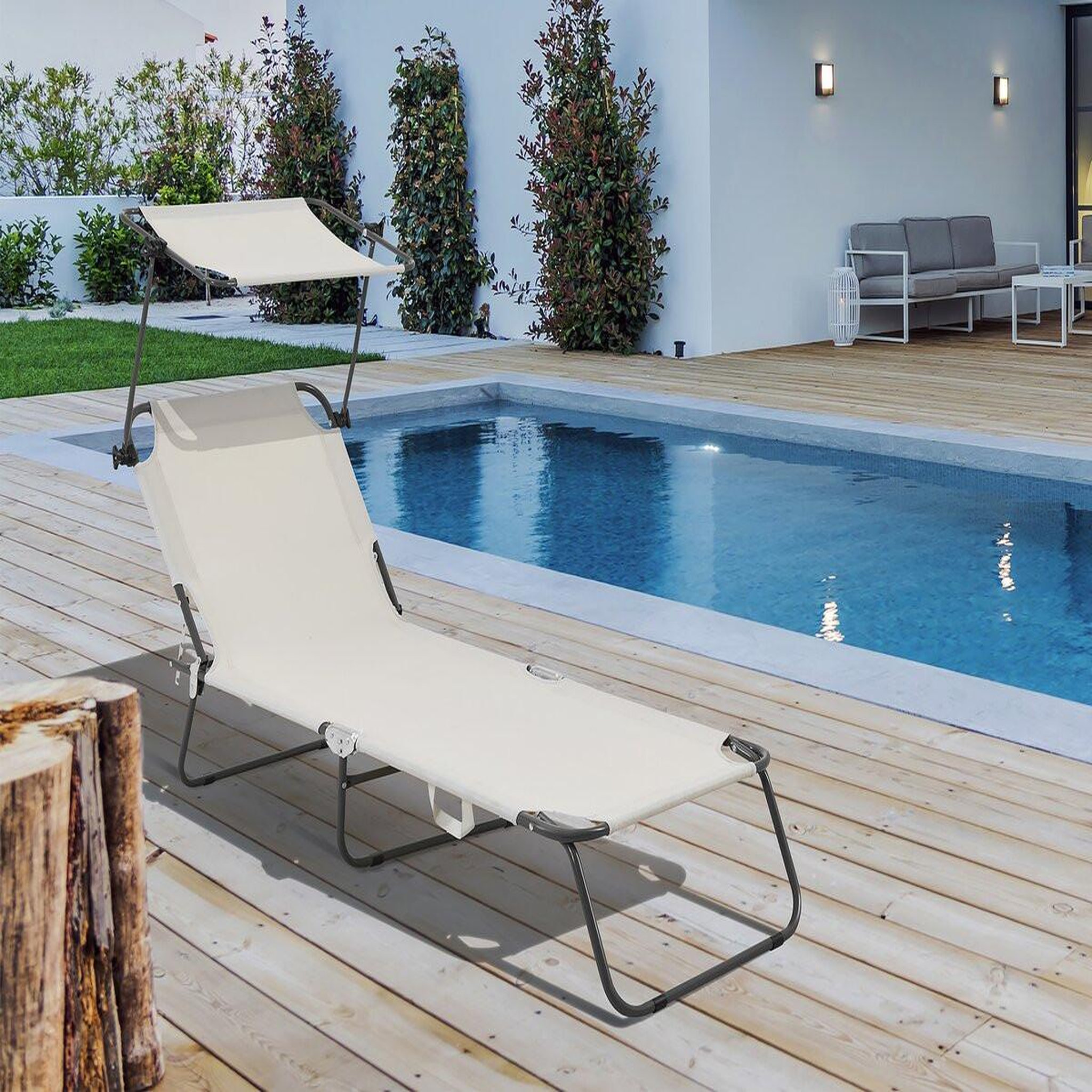 Voir la diapositive 2 : Habitat et Jardin Bain de soleil pliable  lazy  - avec pare soleil - beige