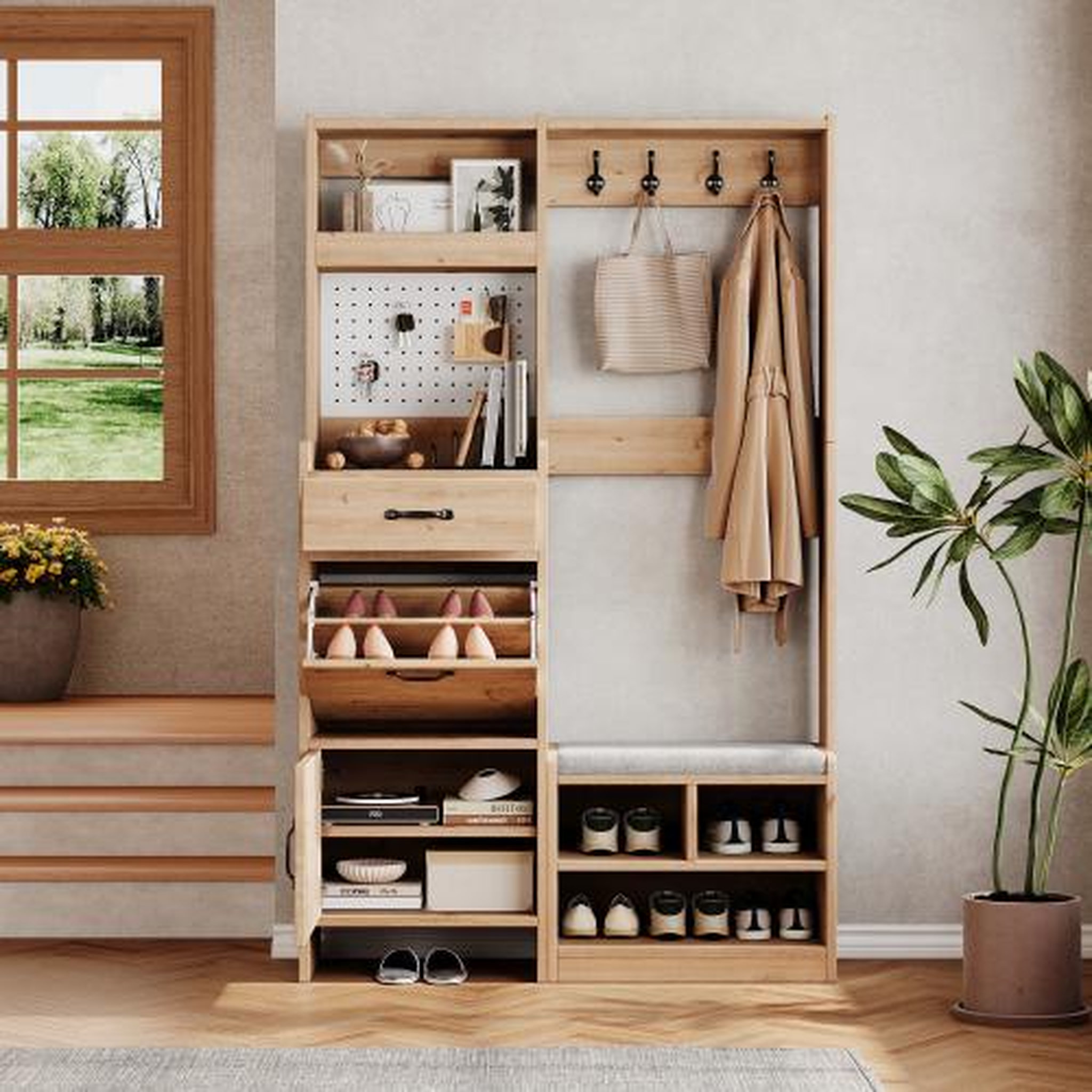 Voir la diapositive 2 : MERAX Vestiaire d'entrée avec banc et rangement chaussures 108,5x35x180 cm
