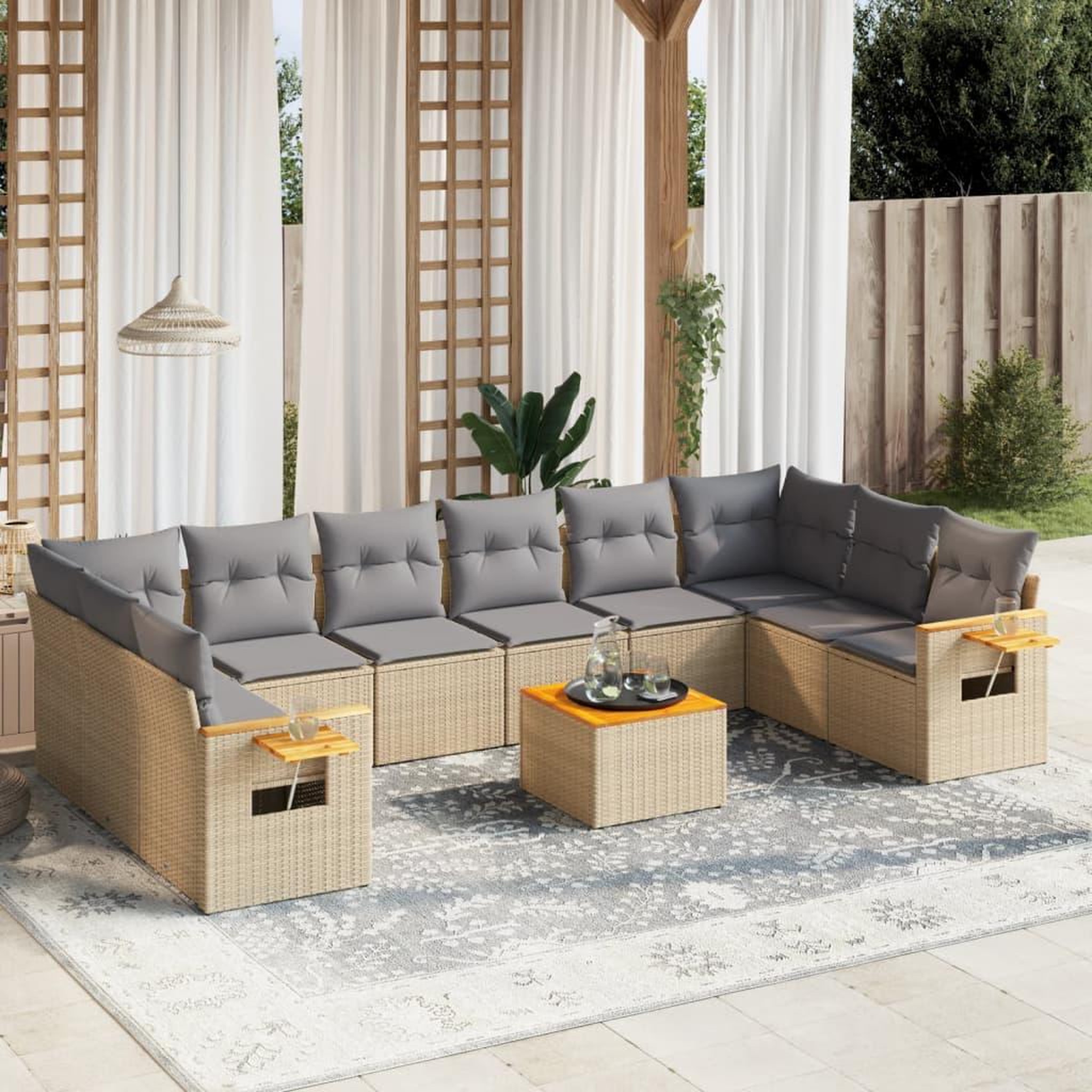 VIDAXL Salon de jardin 11 pcs avec coussins beige resine tressee