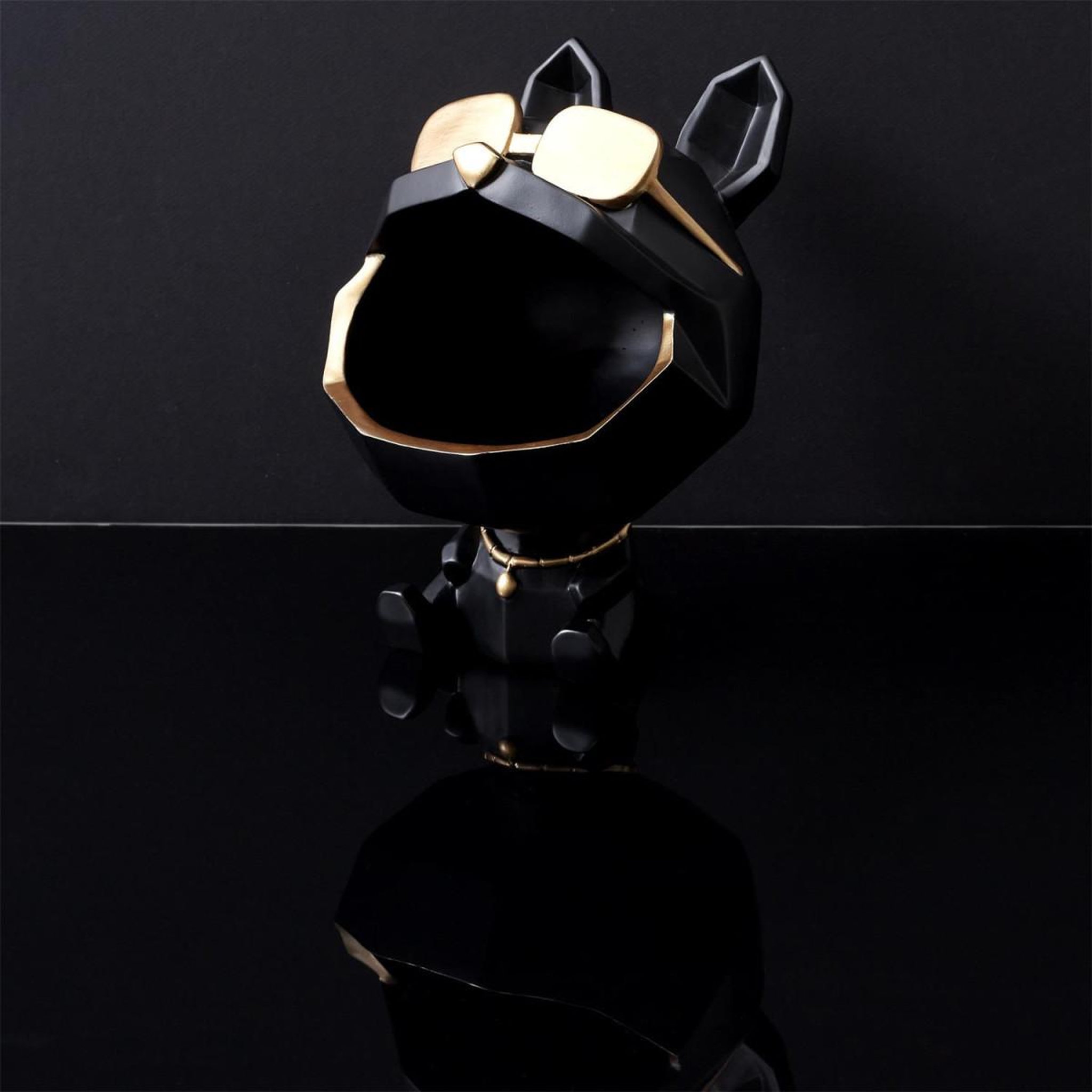 Voir la diapositive 6 : The Home Deco Factory Statuette & vide-poche  chien à lunettes  23cm noir