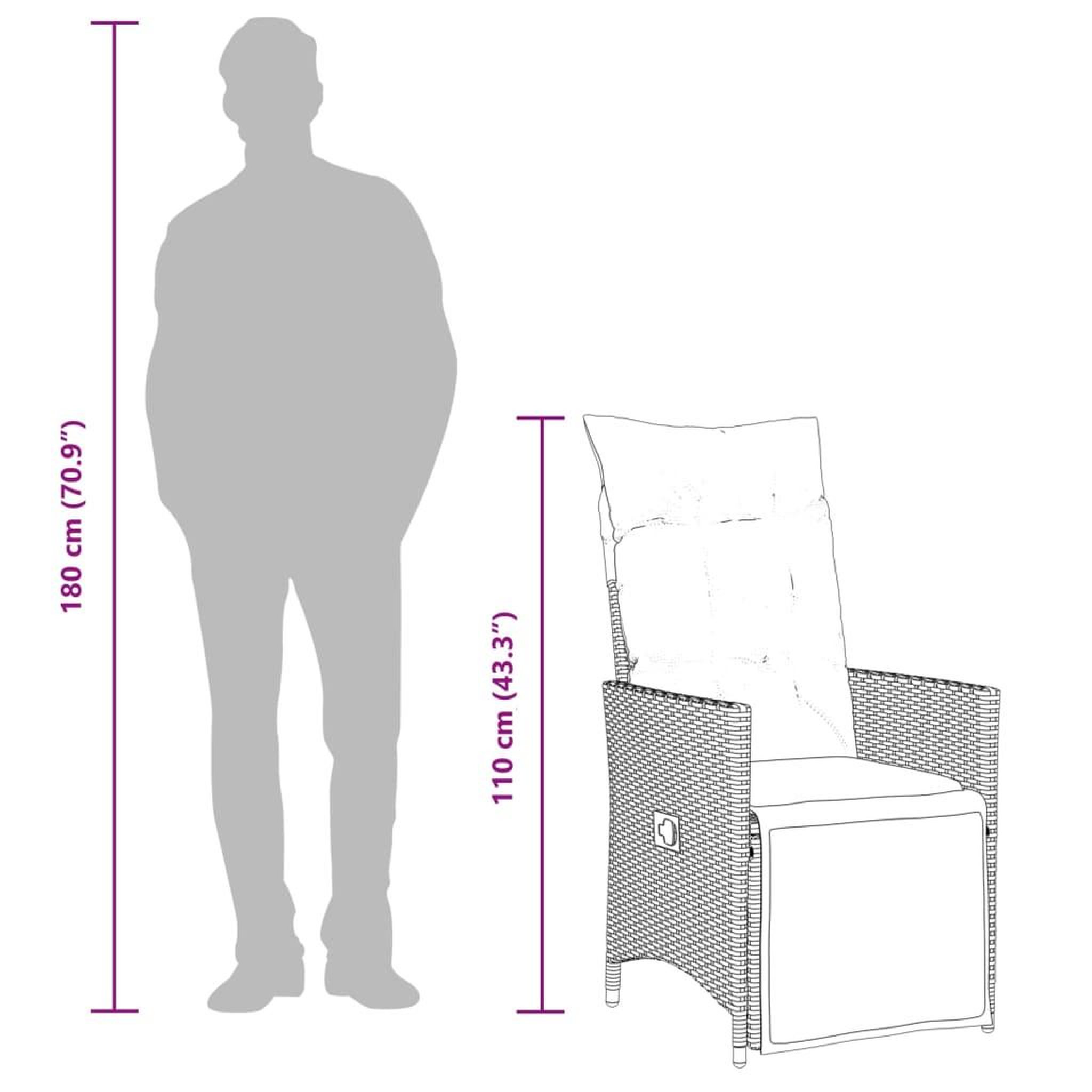 Voir la diapositive 6 : VIDAXL Chaises inclinables de jardin lot de 2 et coussins gris rotin
