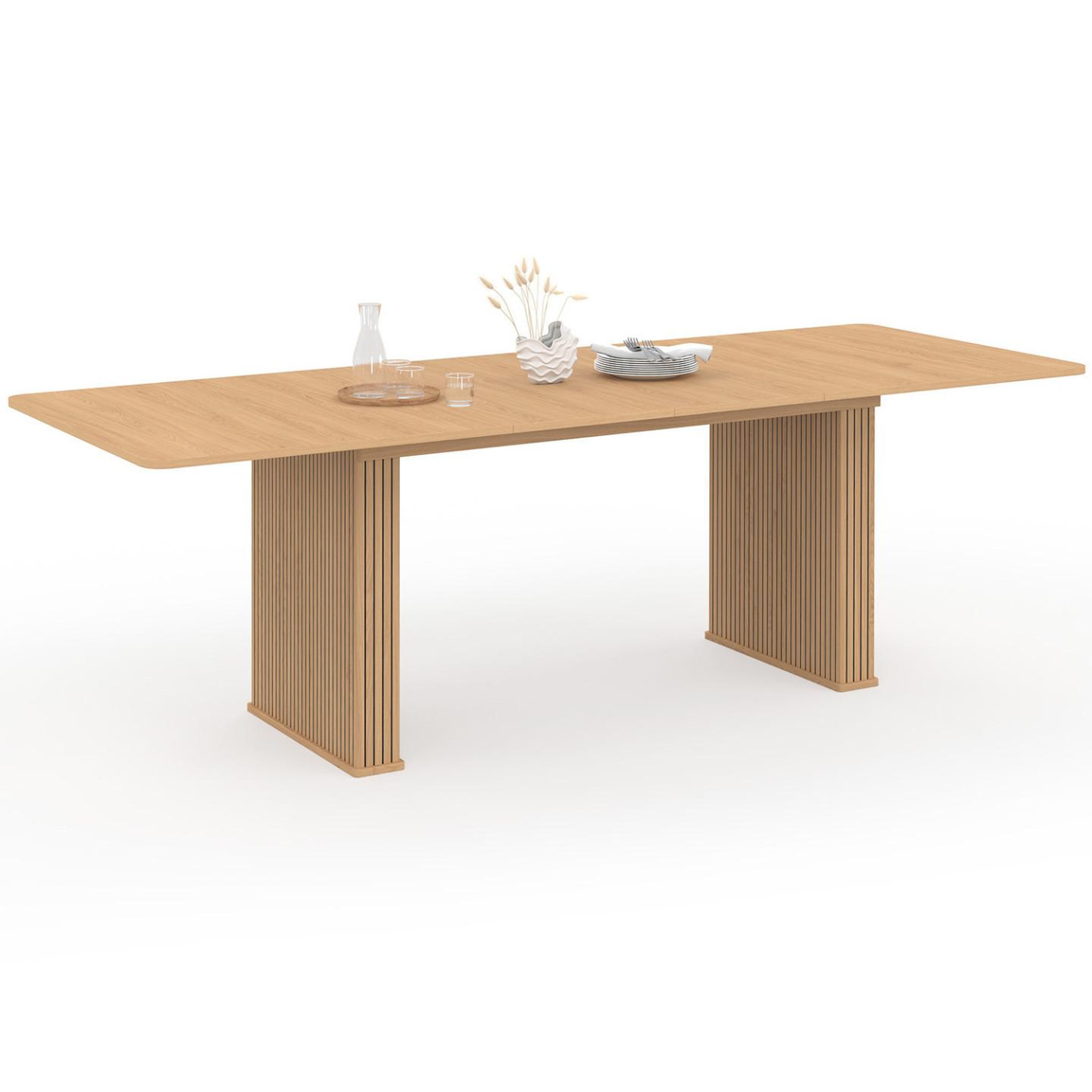 ID MARKET Table à manger extensible rectangle juliette 6-12 personnes pieds lattes tasseau bois coloris chêne 160-240 cm