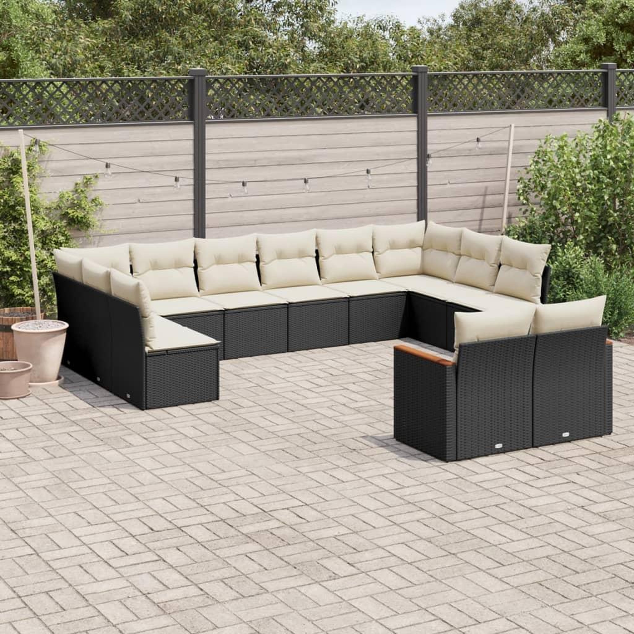 VIDAXL Salon de jardin 12 pcs avec coussins noir resine tressee