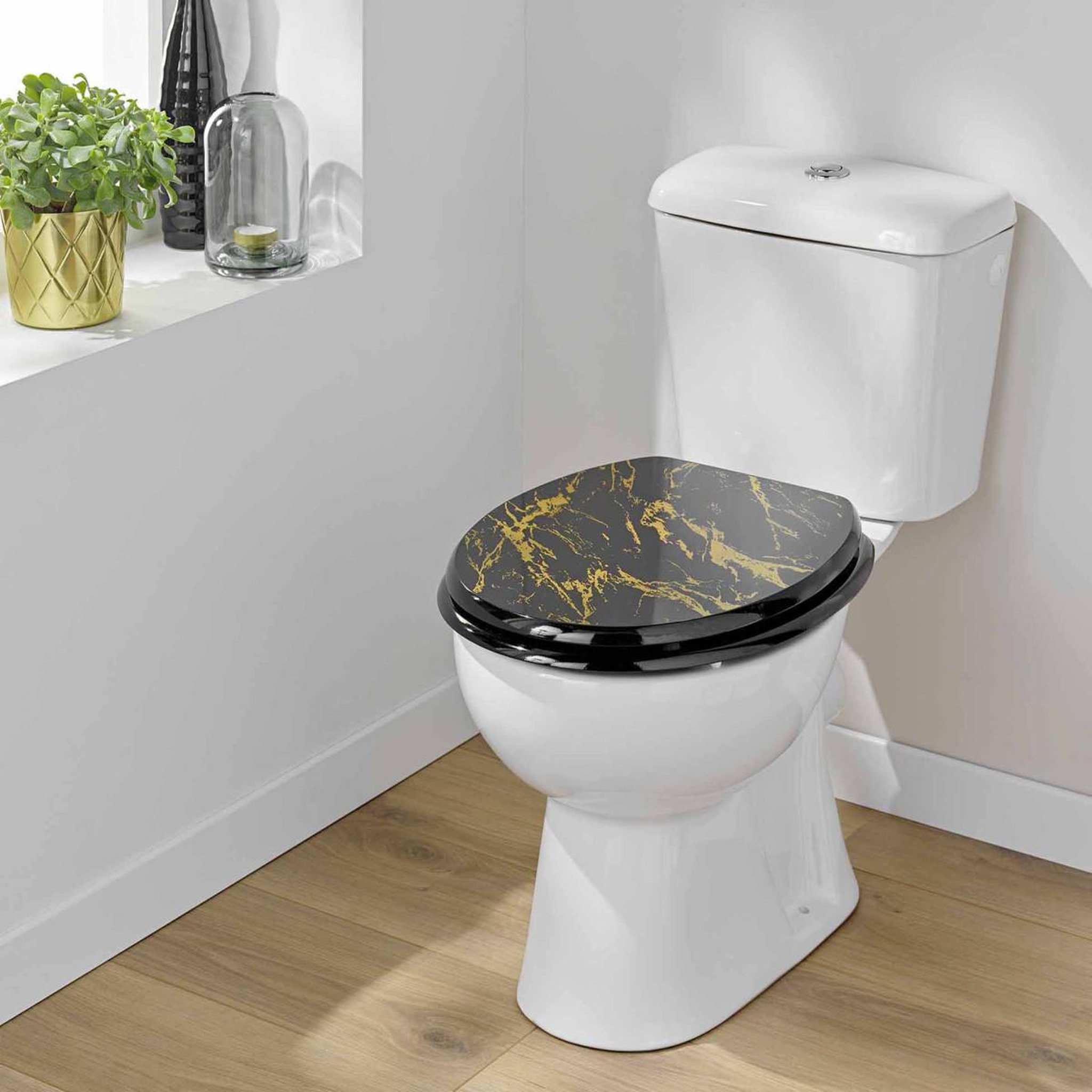 Voir la diapositive 6 : Douceur d'Intérieur Abattant wc imprimé  aquamarbre  47cm noir & or
