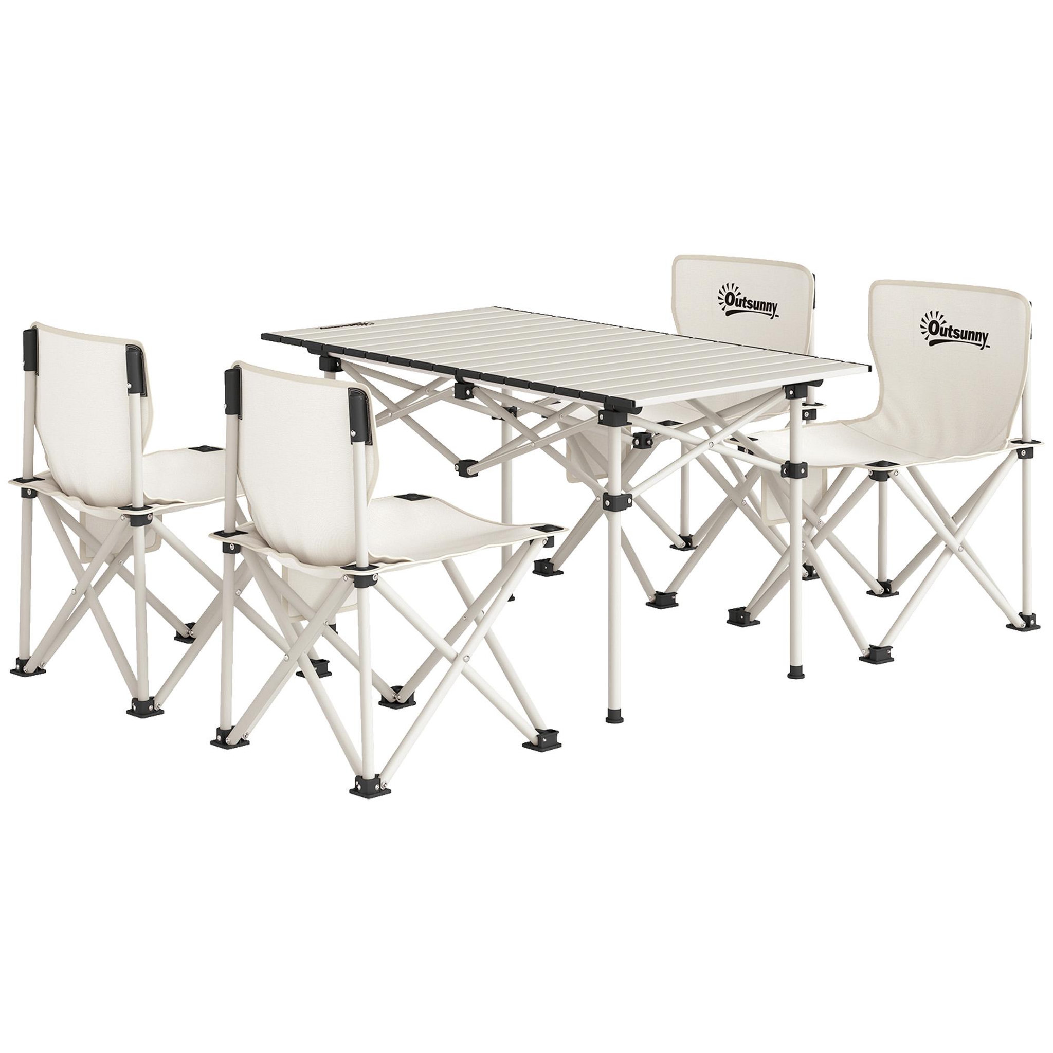 Voir la diapositive 1 : OUTSUNNY Ensemble table et chaise camping - table pliante camping avec 4 chaises rangements sacs de transport blanc