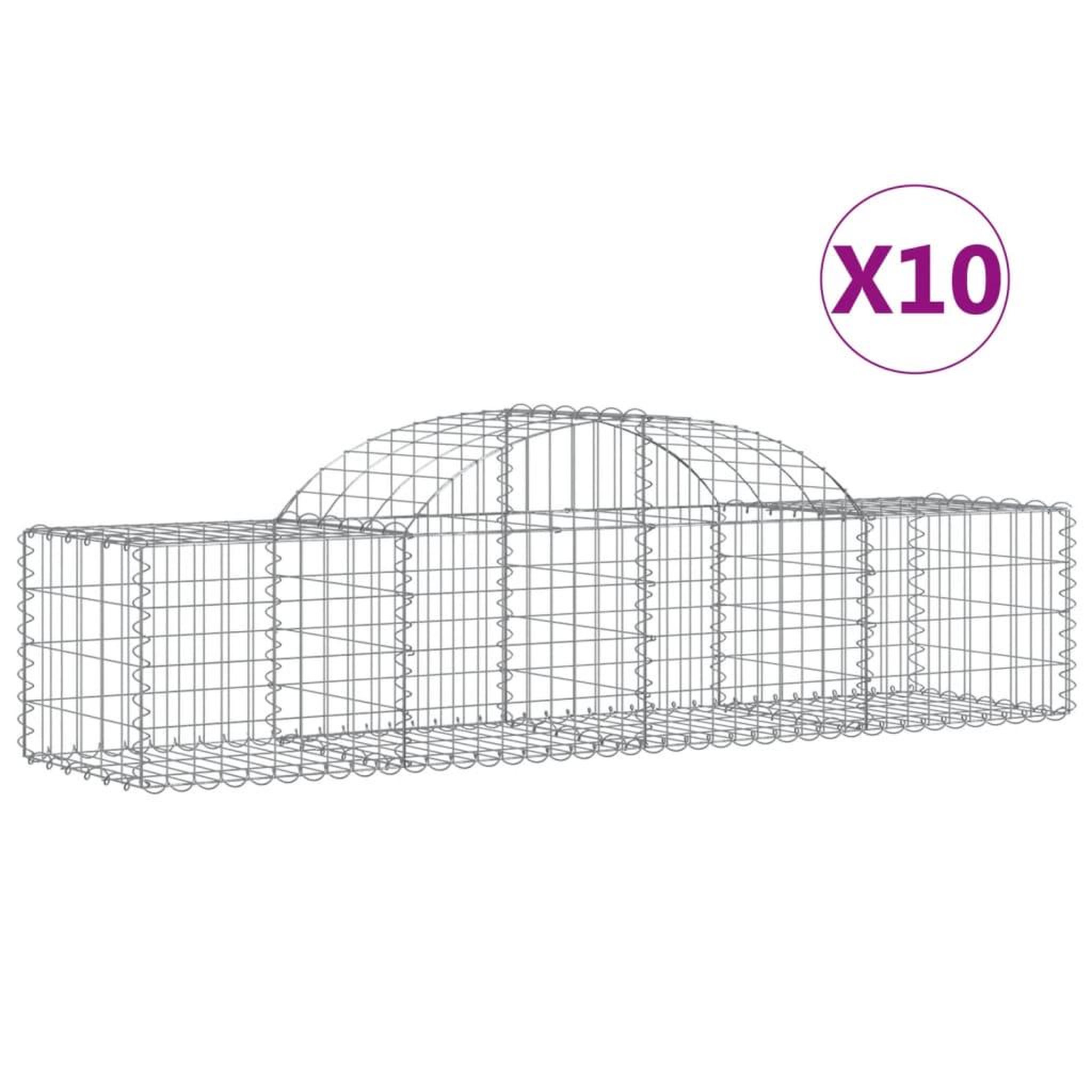 Voir la diapositive 2 : VIDAXL Paniers a gabions arques 10 pcs 200x50x40/60 cm fer galvanise