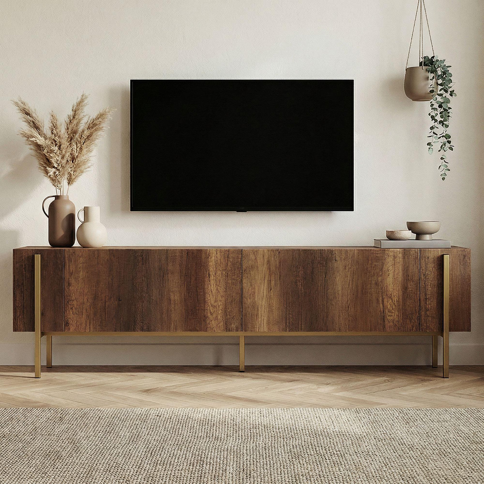 Voir la diapositive 3 : Habitat et Jardin Meuble tv en bois  nexus  - 180 x 30 x 45 cm - noyer baroque or