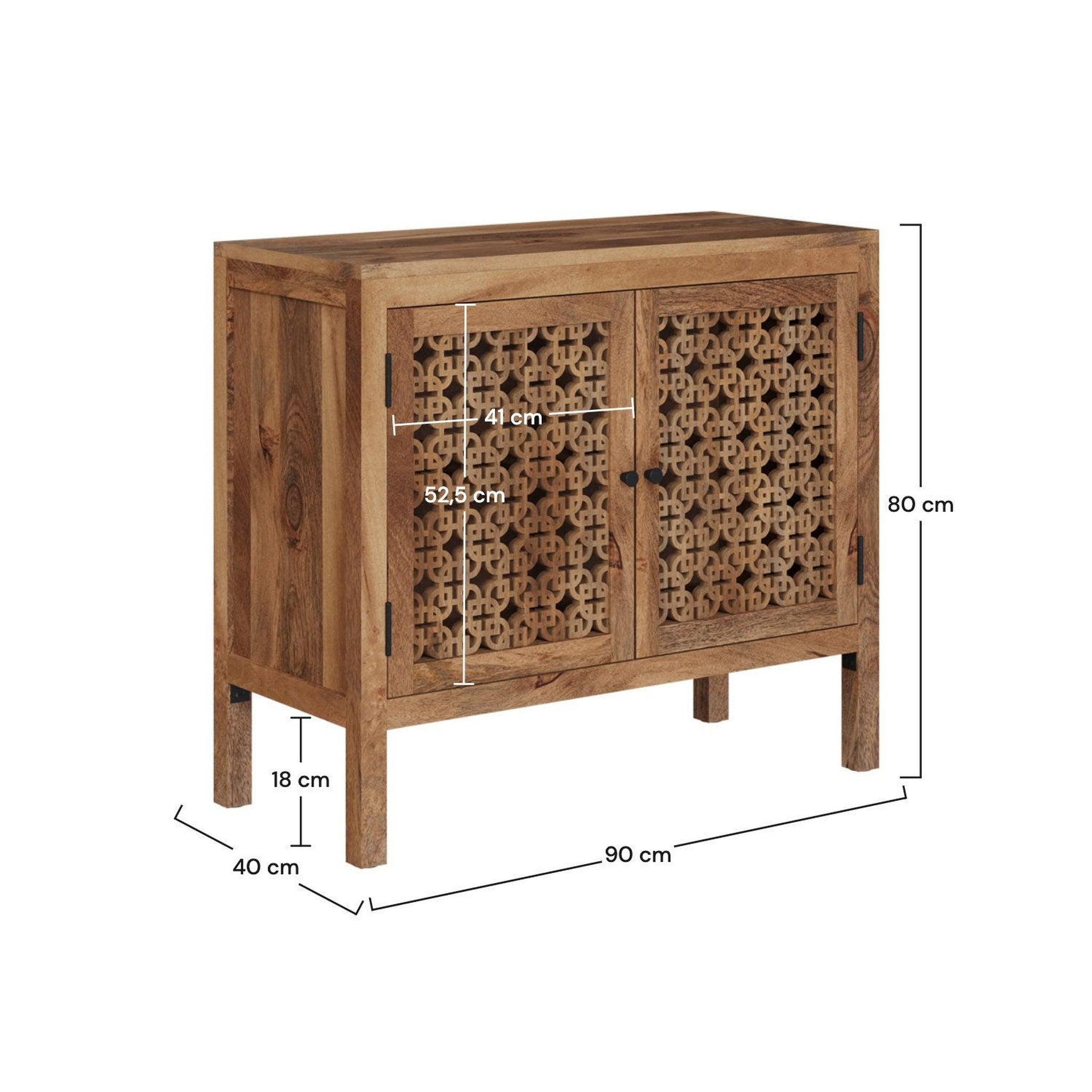 Voir la diapositive 4 : MAISON PAVANE Petit buffet ajouré en bois de manguier-Jaya