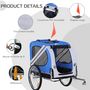 Voir la diapositive 4 : PAWHUT Remorque vélo pour chien animaux pliable 8 réflecteurs drapeau barre attelage inclus acier polyester imperméable max. 30 Kg 130L x 73l x 90H cm bleu blanc