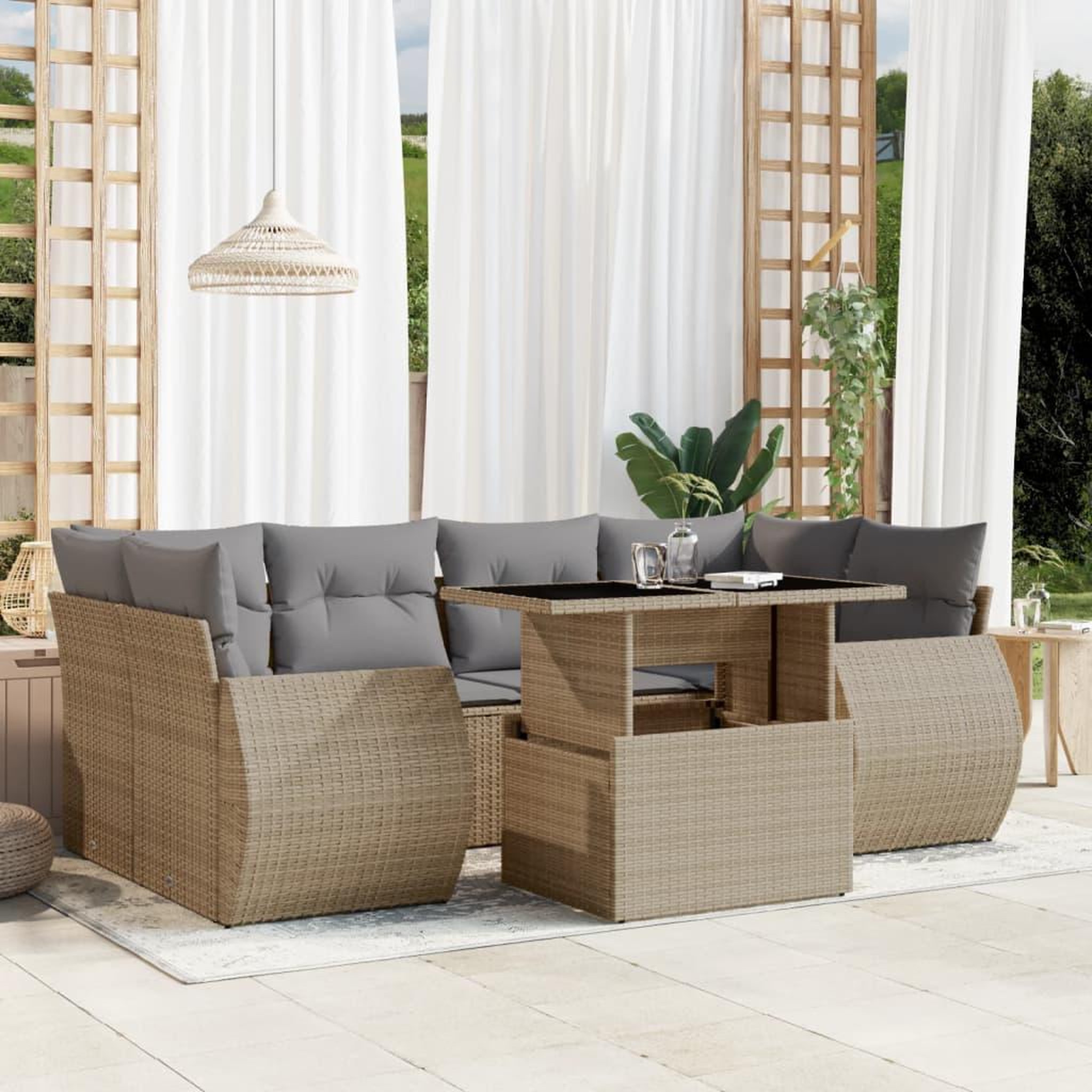 VIDAXL Salon de jardin avec coussins 7 pcs beige resine tressee