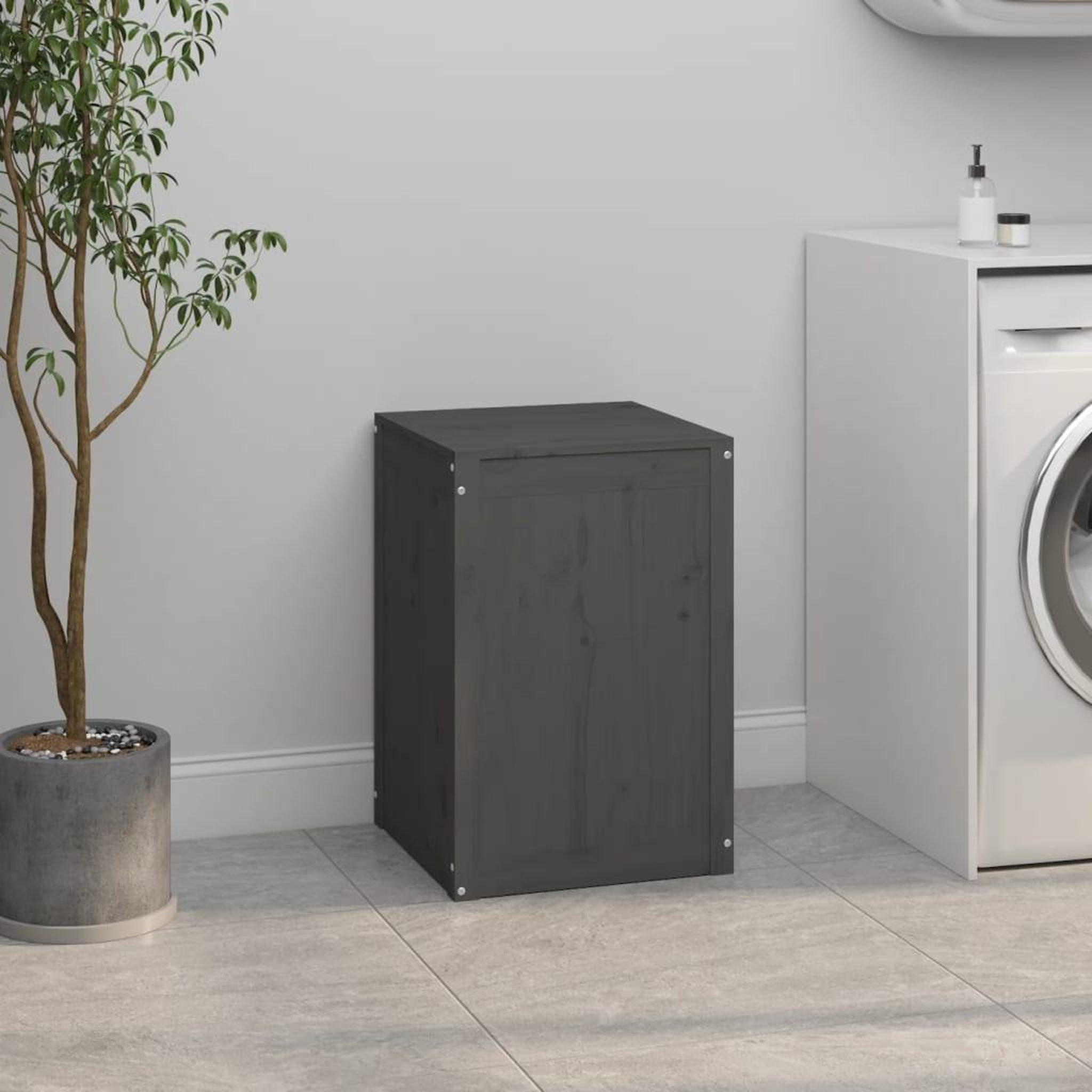 Voir la diapositive 3 : VIDAXL Boîte a linge Gris 44x44x66 cm Bois massif de pin