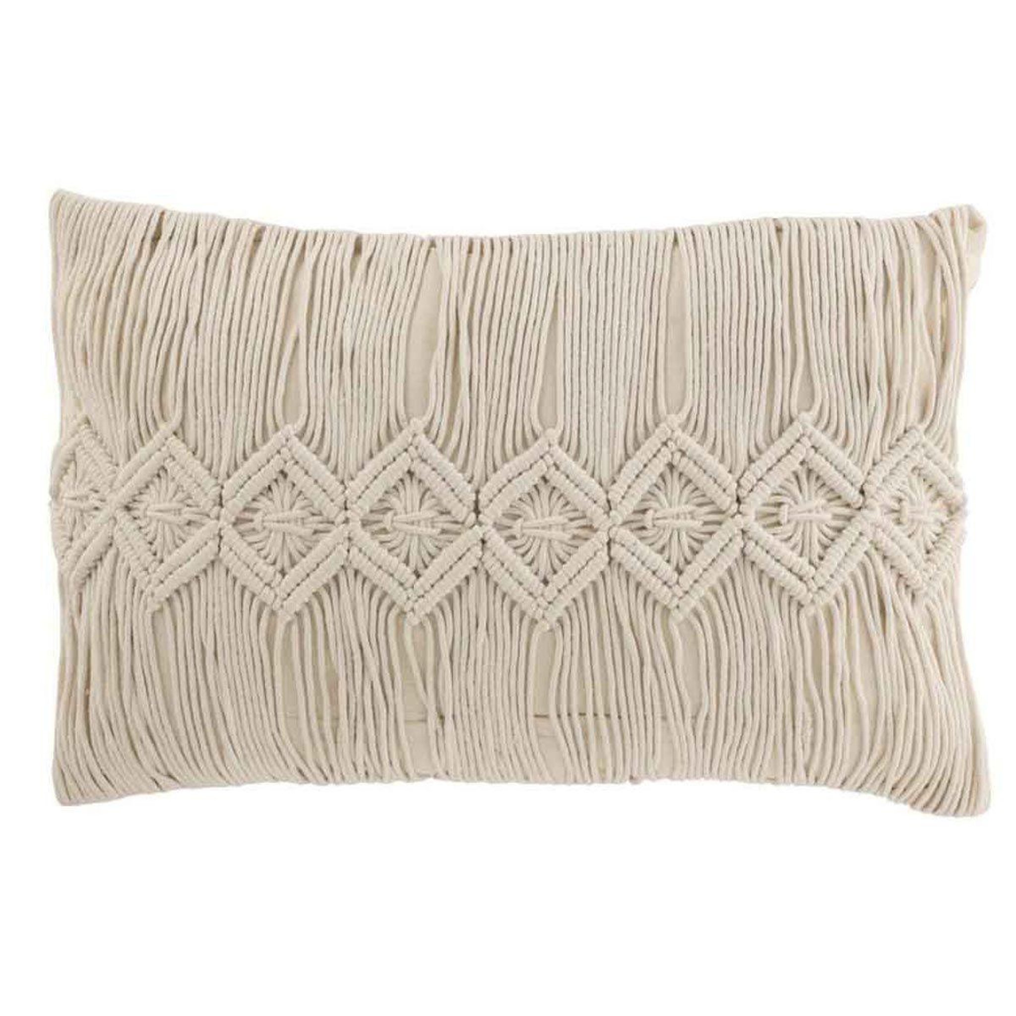 Voir la diapositive 1 : J-LINE Coussin déco  linea macramé  40x60cm blanc