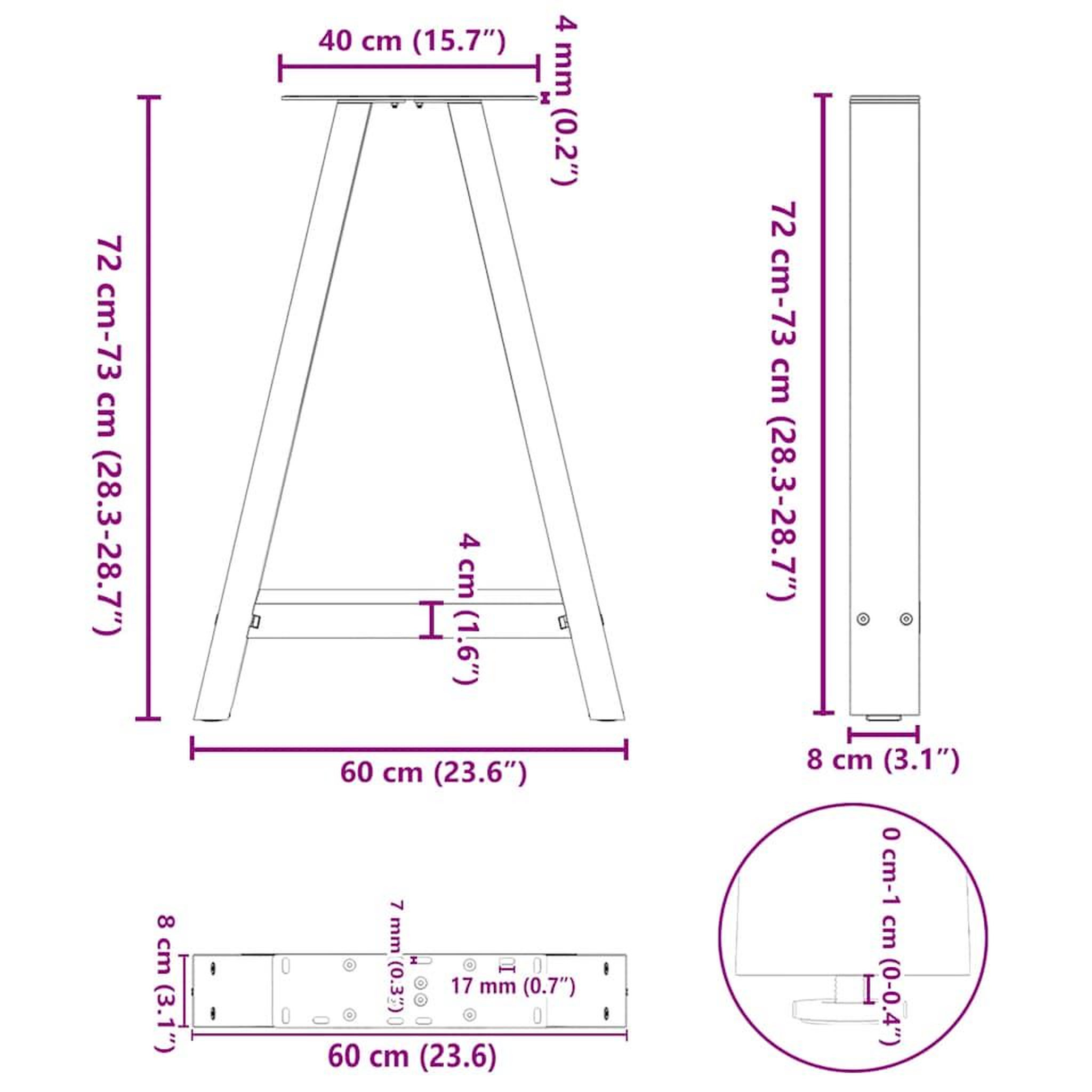 Voir la diapositive 6 : VIDAXL Pieds de table basse forme de A 2 pcs noir 60x(72-73) cm acier