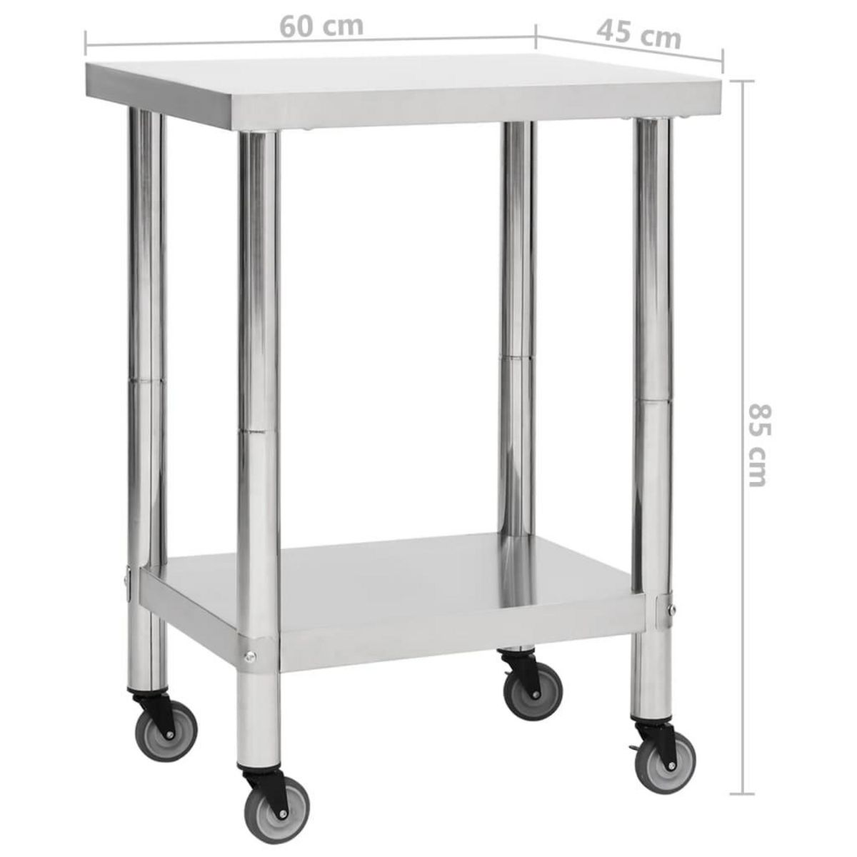 VIDAXL Table de travail de cuisine avec roues 60x45x85 cm Inox