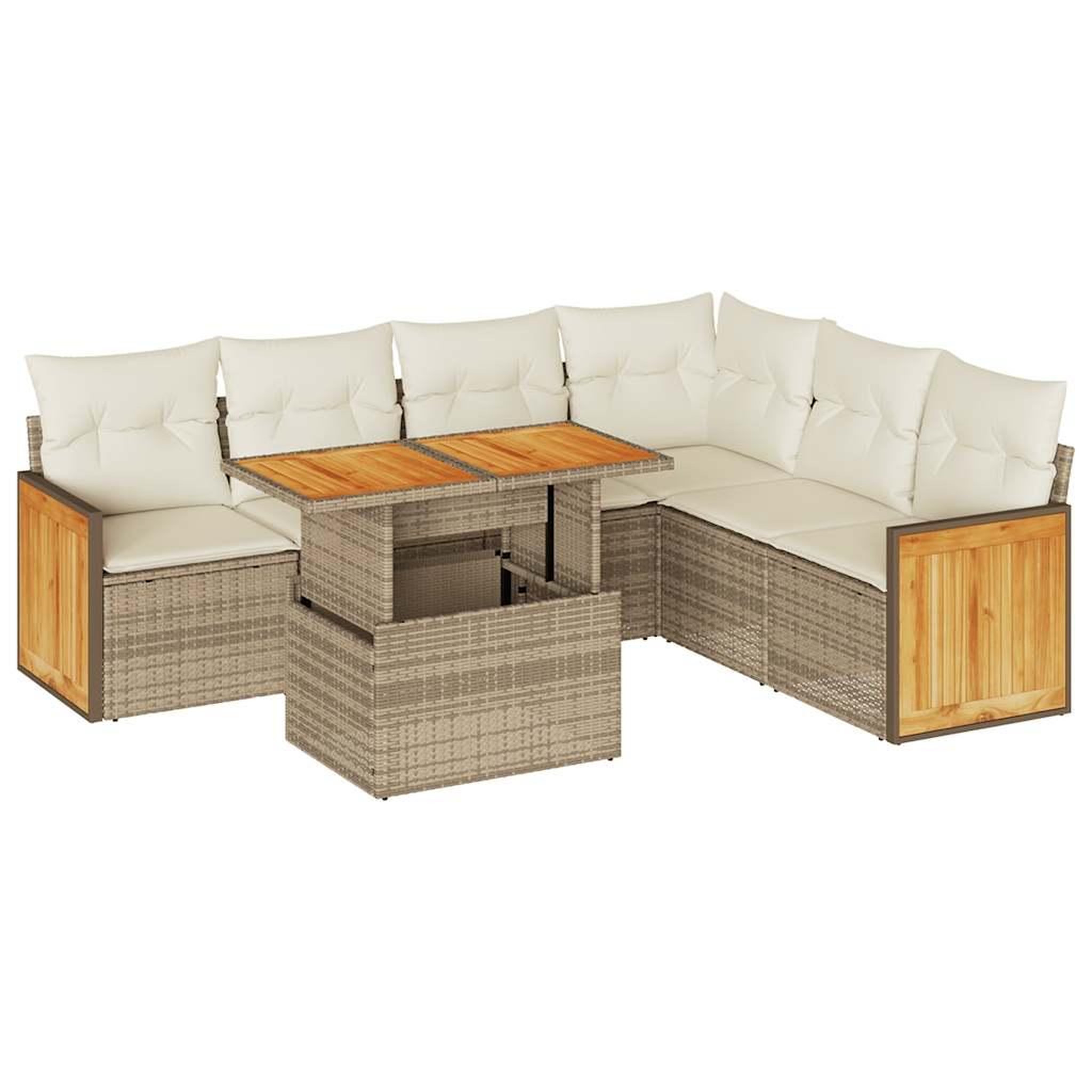 Voir la diapositive 2 : VIDAXL Salon de jardin avec coussins 7 pcs beige resine tressee acacia