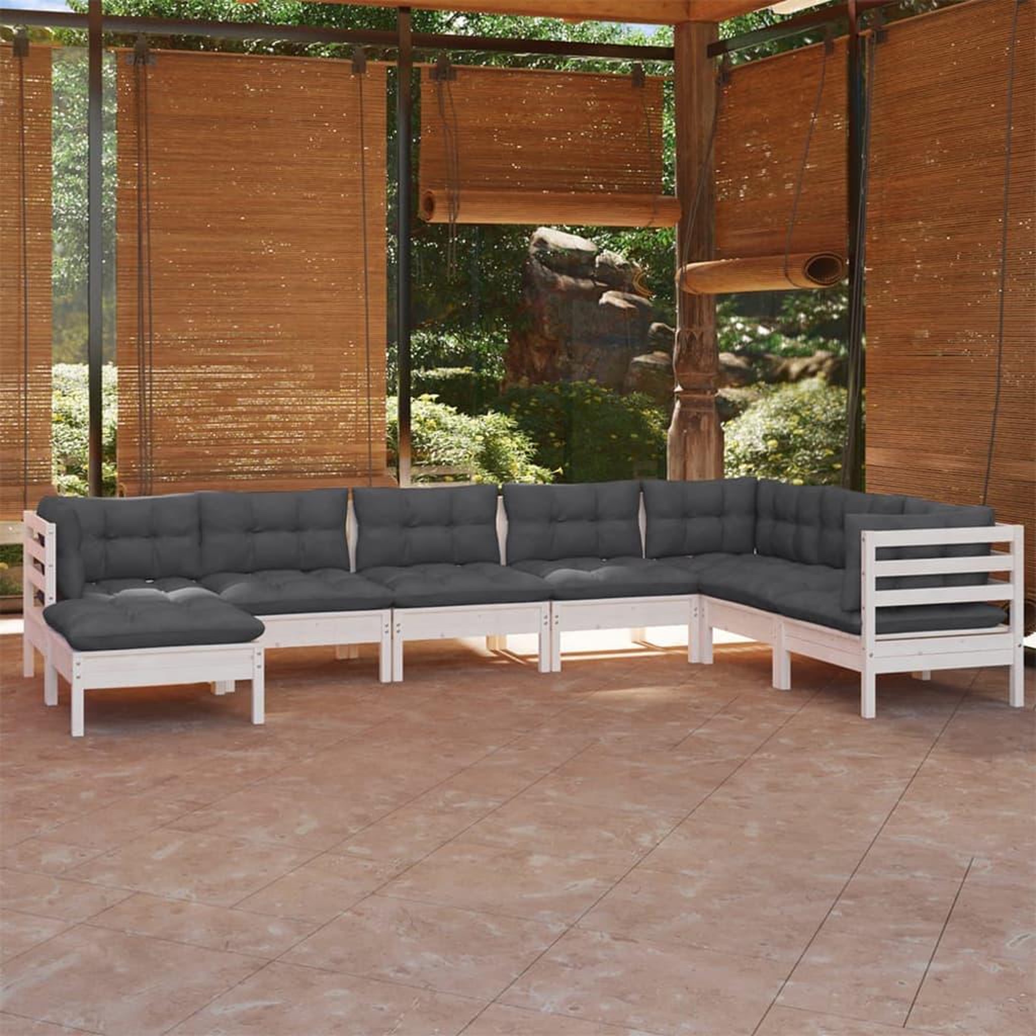 VIDAXL Salon de jardin 8 pcs avec coussins blanc bois de pin massif