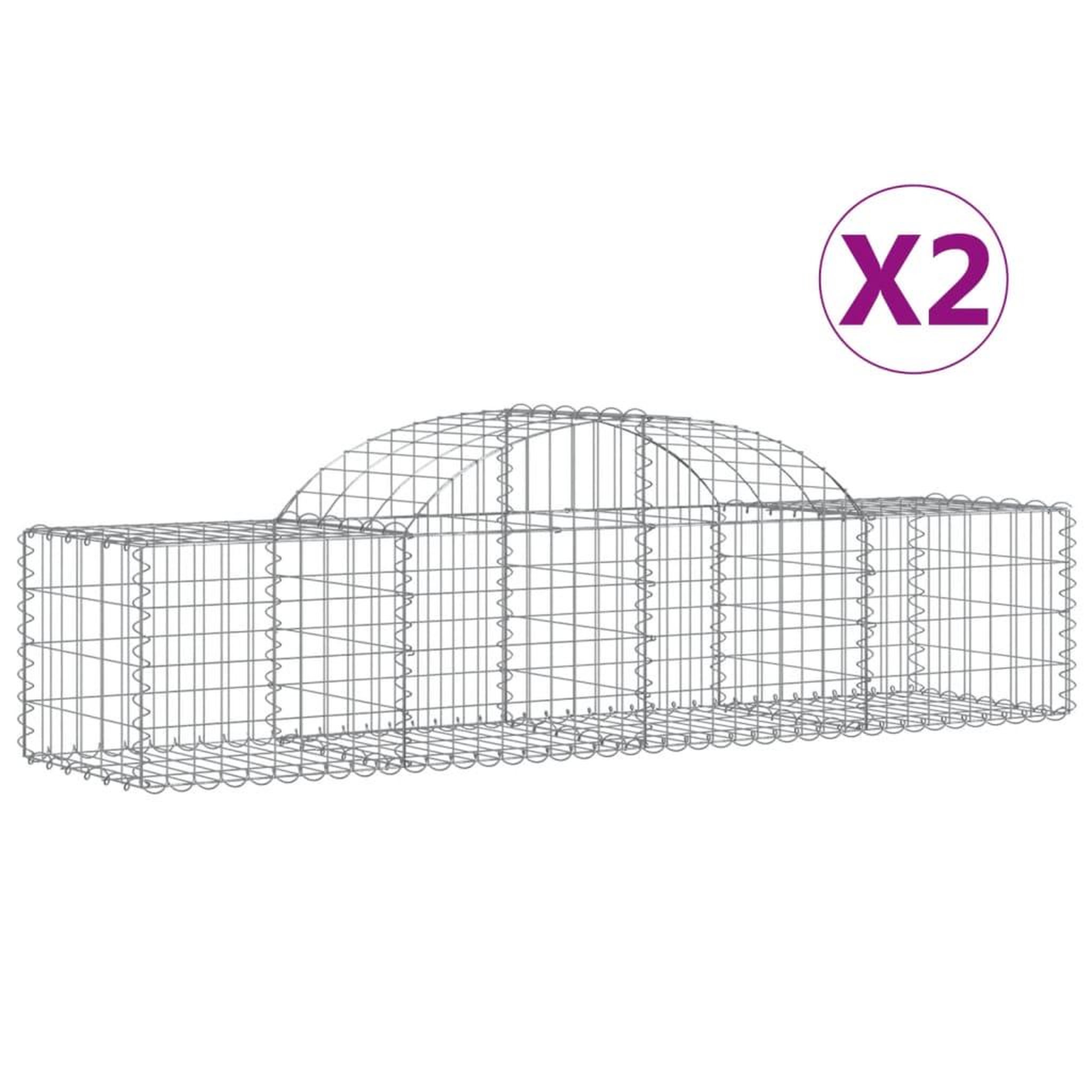 Voir la diapositive 2 : VIDAXL Paniers a gabions arques 2 pcs 200x50x40/60 cm fer galvanise
