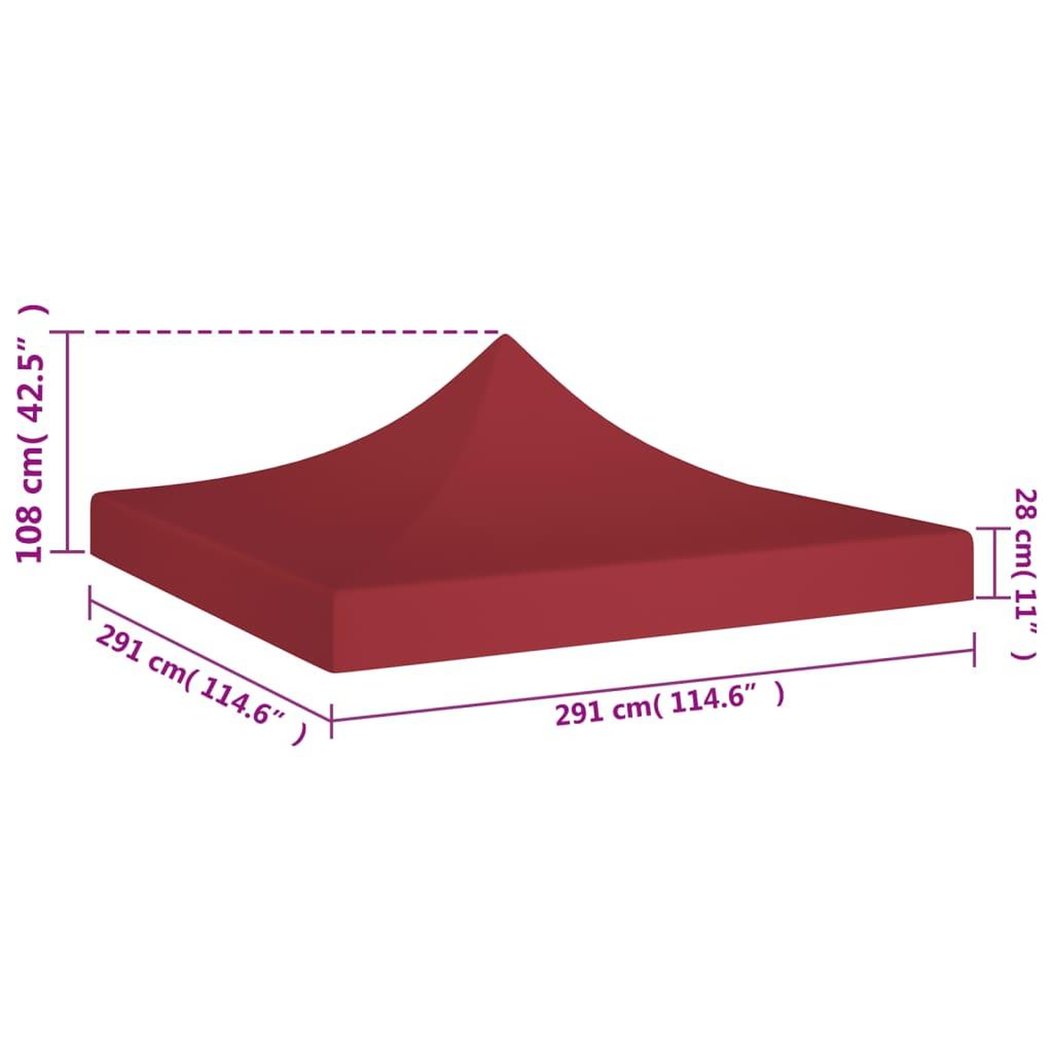 Voir la diapositive 6 : VIDAXL Toit de tente de reception 3x3 m Bordeaux 270 g/m^2