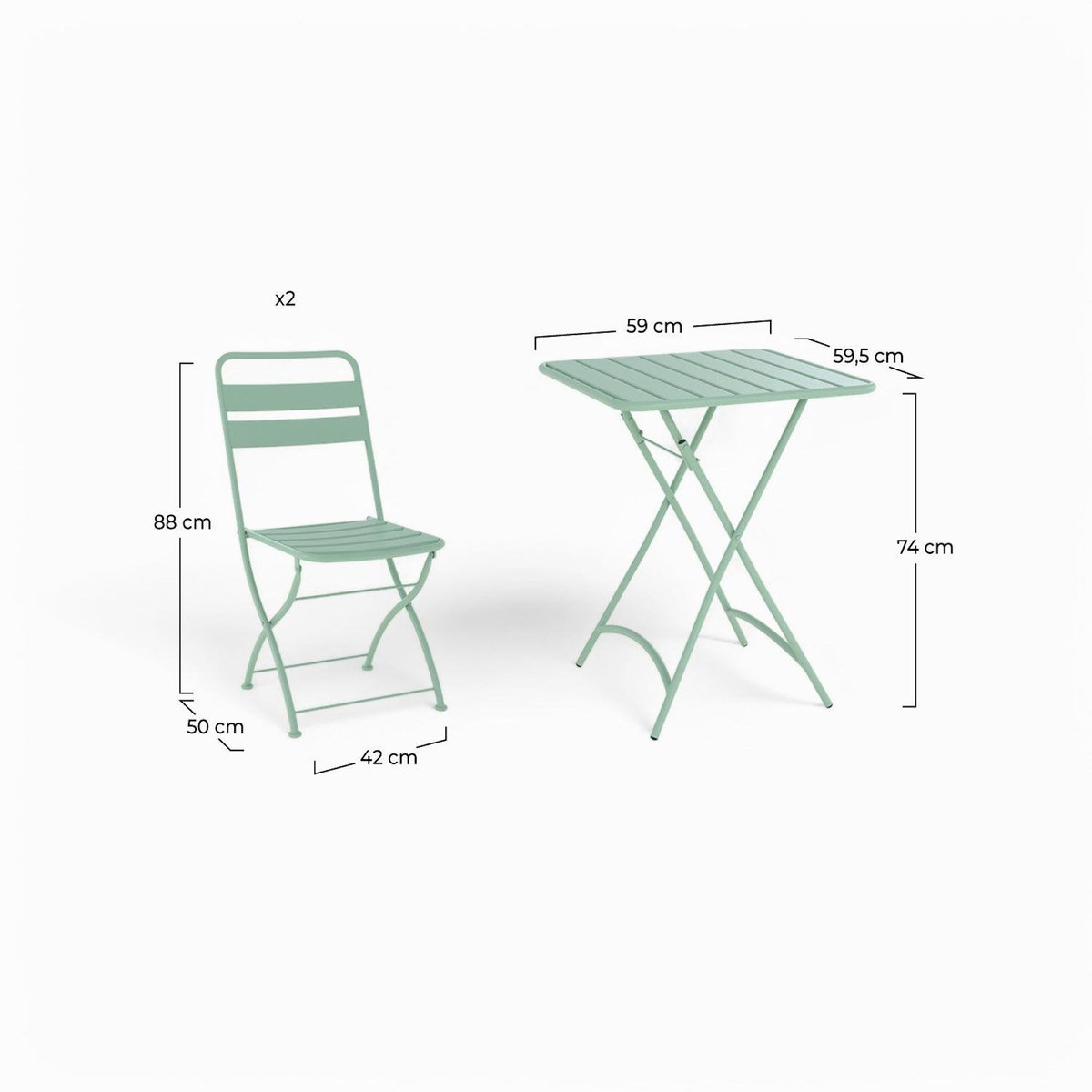 Rendez vous déco Table et chaises de jardin 2 personnes en métal vert-Yumi