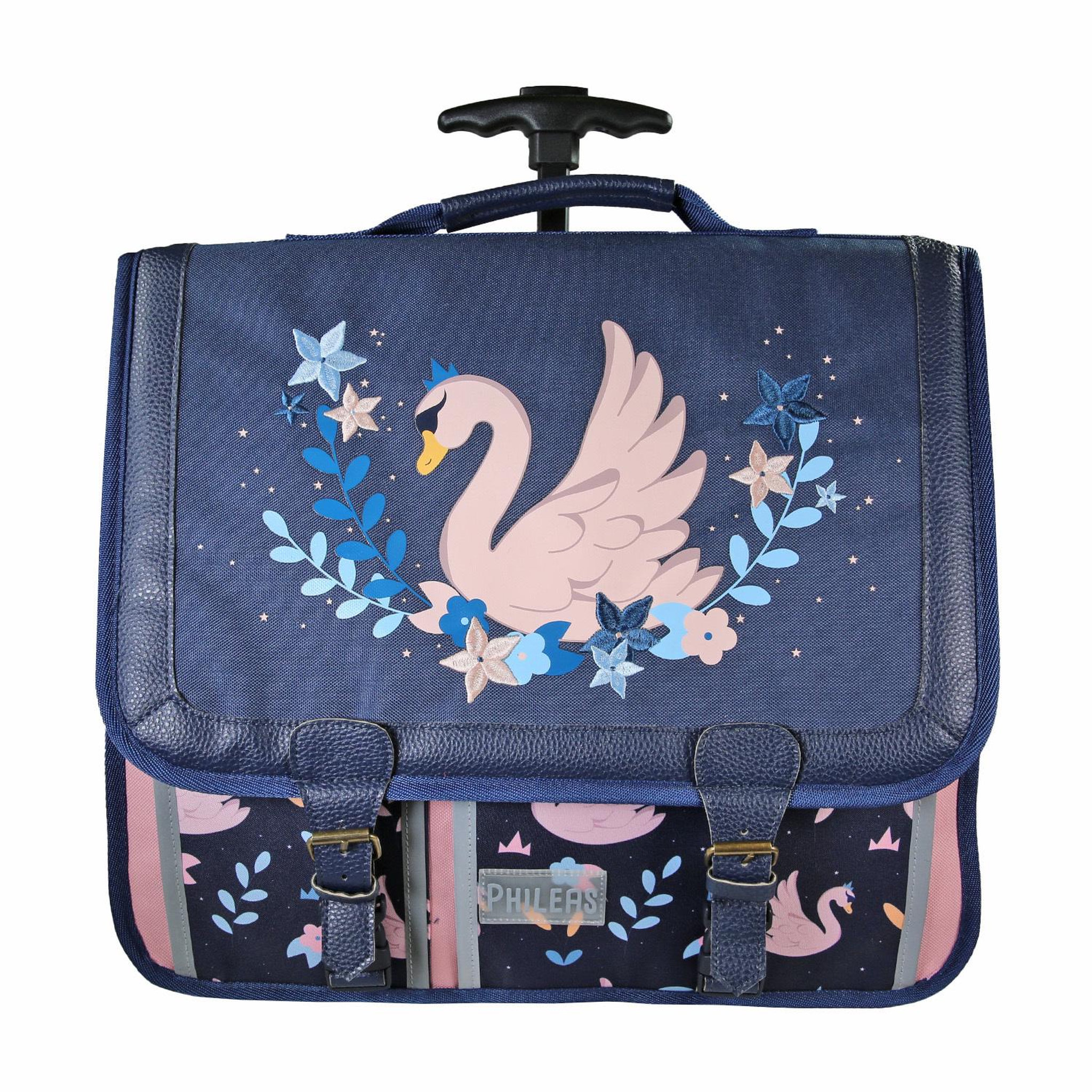 Bagtrotter Phileas – cartable à roulettes 41 cm cygne – bleu et rose – fille – 2 compartiments
