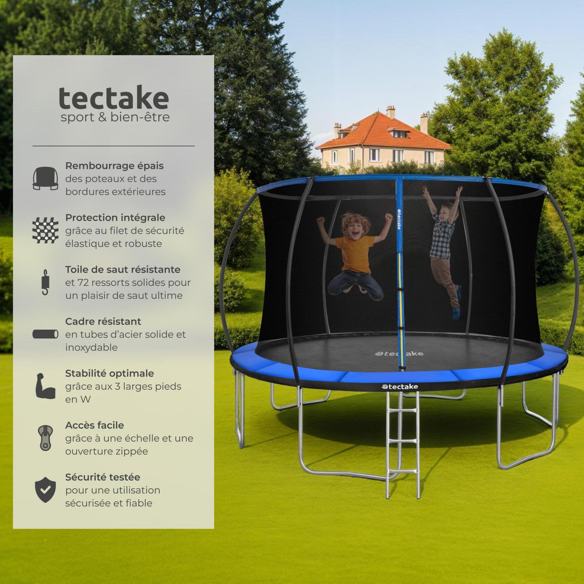 tectake Trampoline Ø 366 cm certifié GS noir/bleu