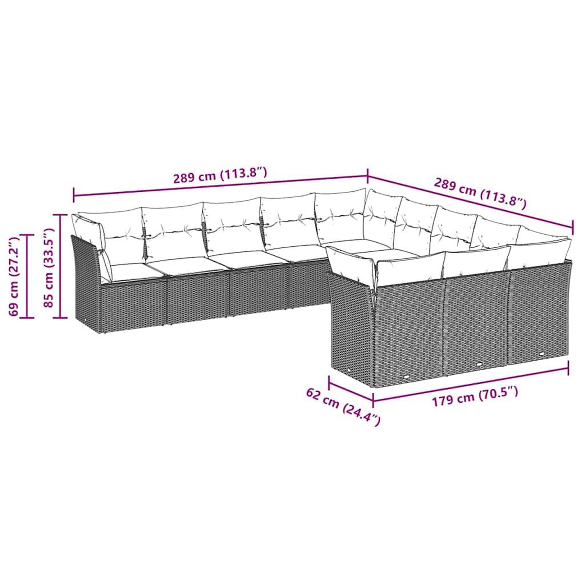 Voir la diapositive 3 : VIDAXL Salon de jardin 11 pcs avec coussins gris clair resine tressee