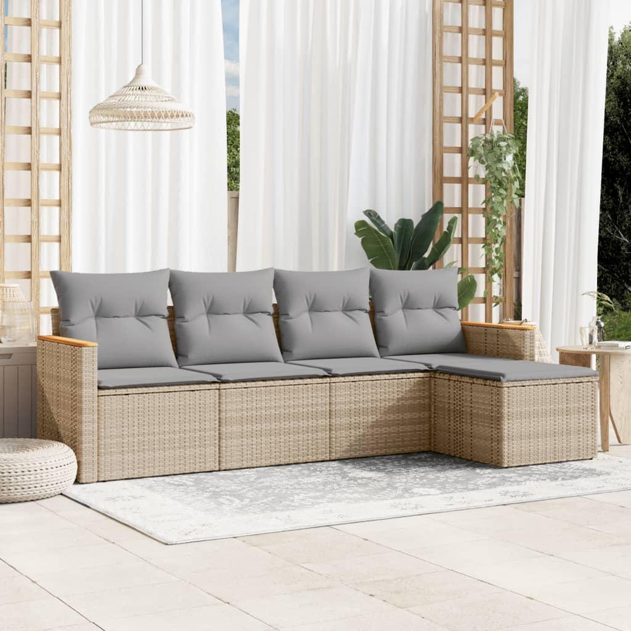 VIDAXL Salon de jardin avec coussins 5 pcs beige resine tressee
