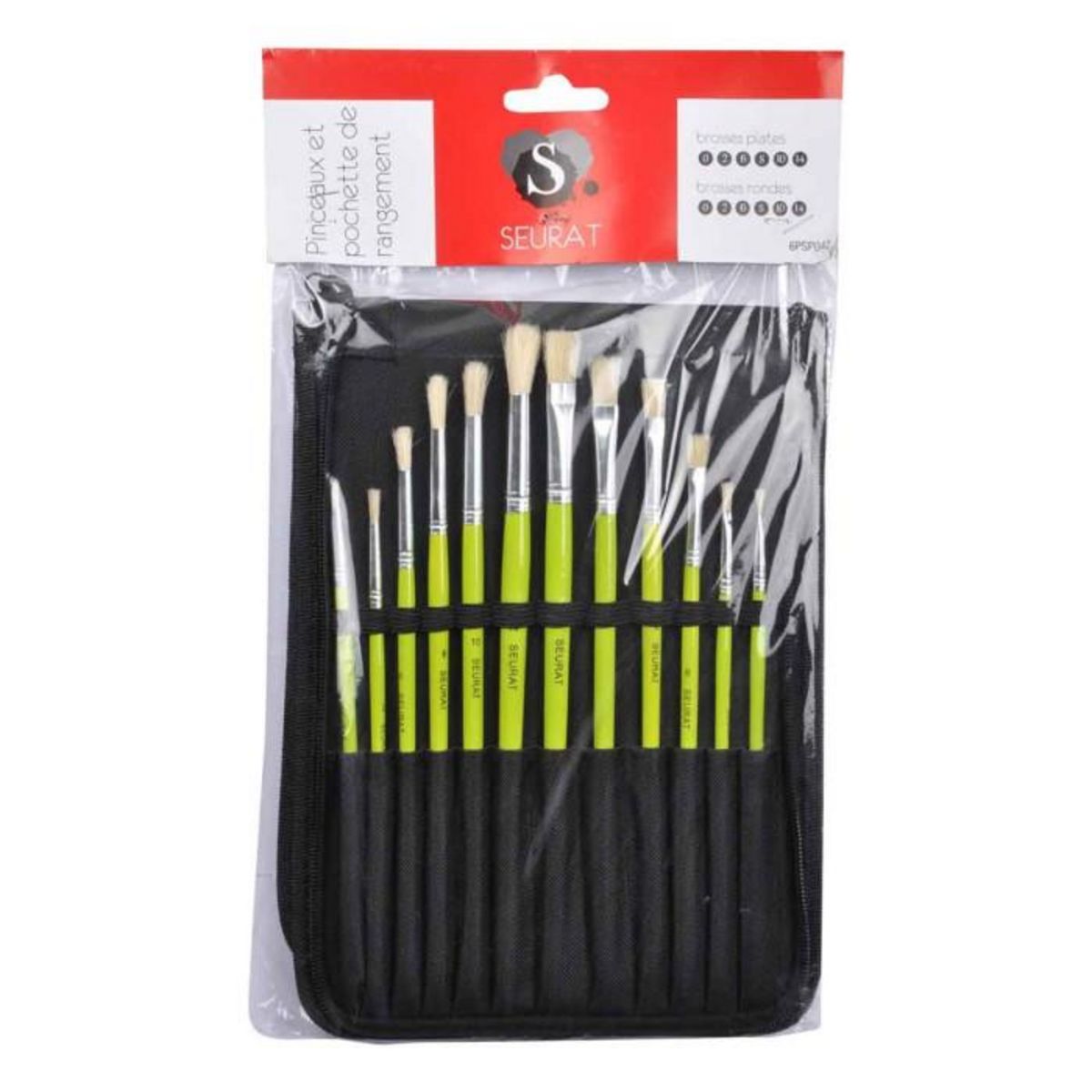 Paris Prix Lot de 12 Pinceaux de Peinture  Pochette  Noir & Vert