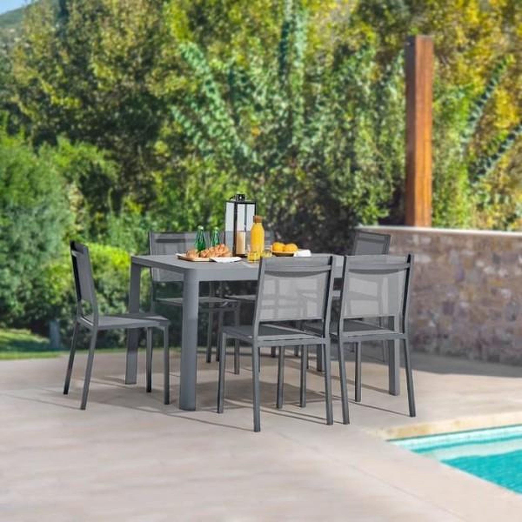 Voir la diapositive 2 : MARKET24 Table de jardin extensible 8 personnes en aluminium - 97/149 x 149 x 149 x 75 cm