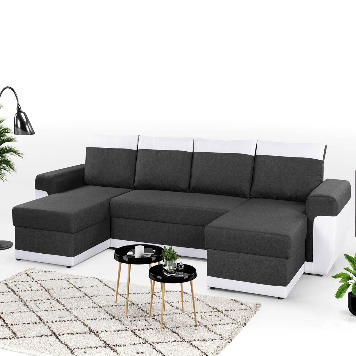 BEST MOBILIER Milan - canapé d'angle panoramique - convertible - 7 places - 2 coffres de rangement