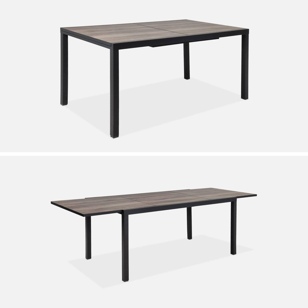 SWEEEK Table jardin extensible aluminium + 8 assises empilables aluminium et textilène