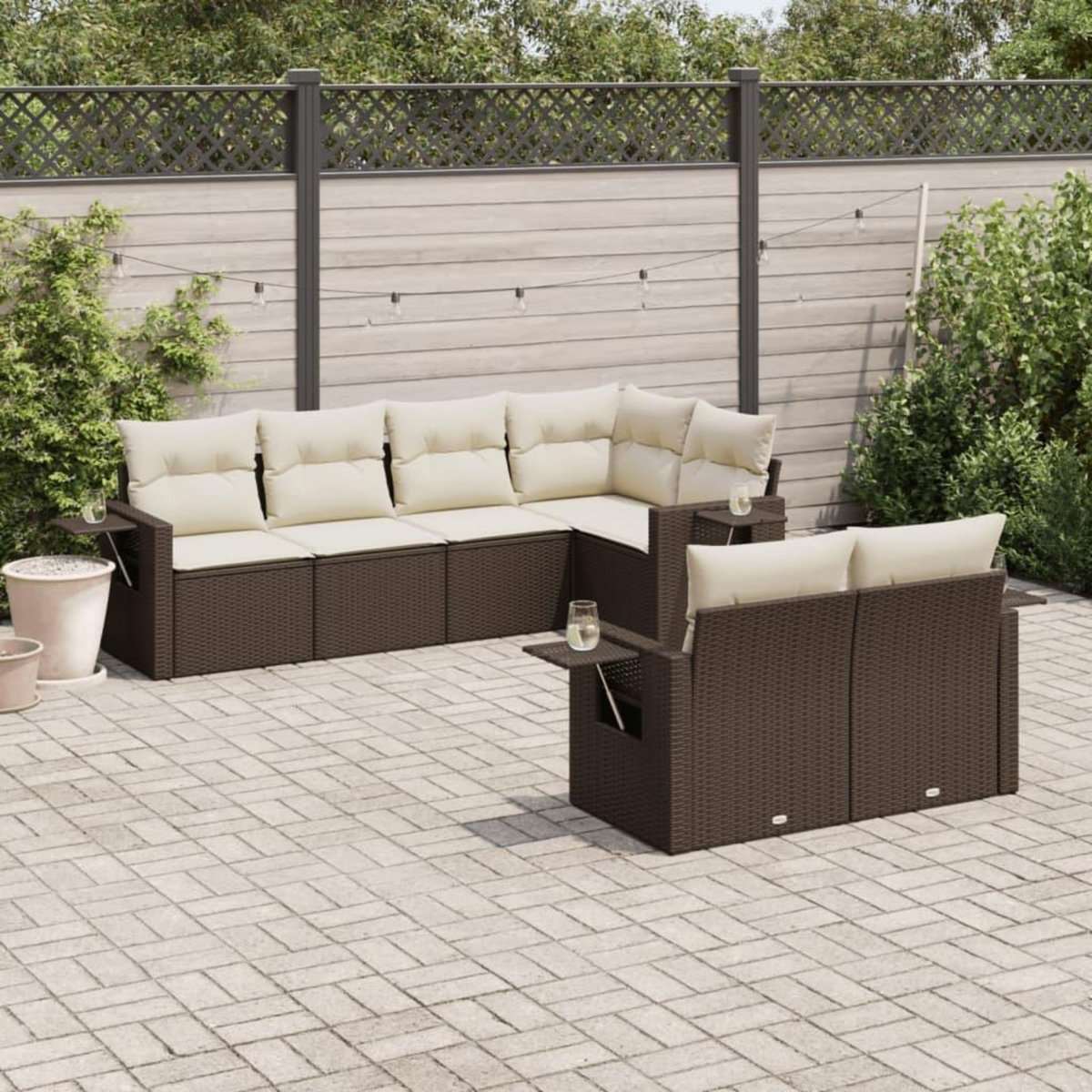 VIDAXL Salon de jardin avec coussins 7 pcs marron resine tressee