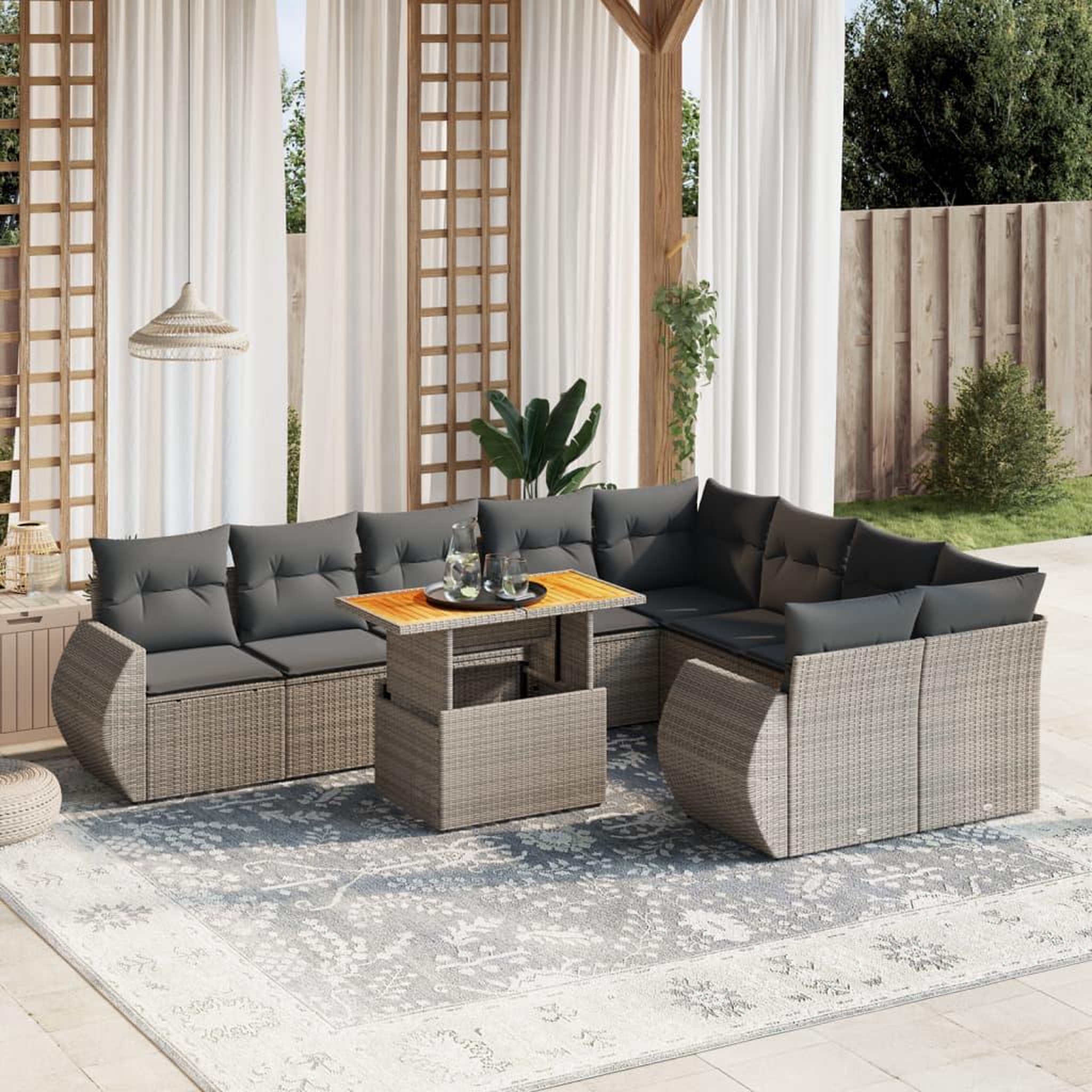 VIDAXL Salon de jardin avec coussins 10 pcs gris resine tressee
