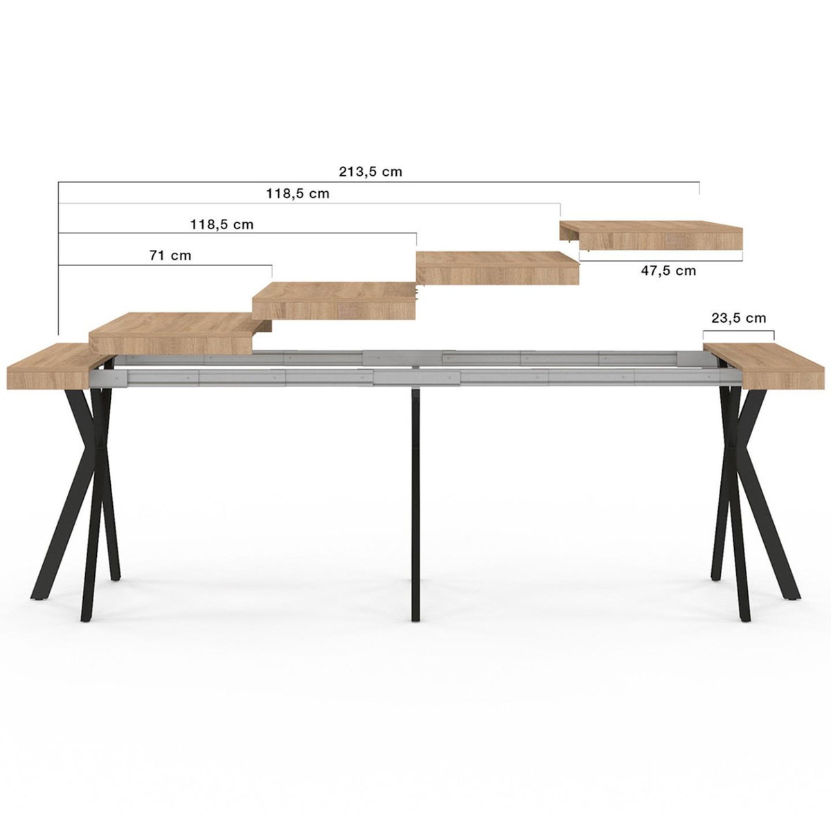 ID MARKET Table console extensible ALIX 10 personnes 235 cm design industriel