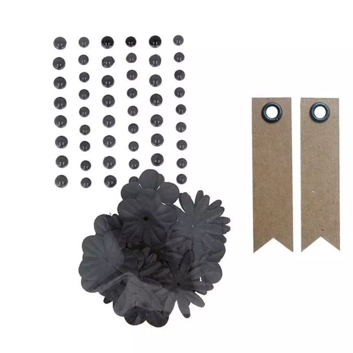 Youdoit Perles autocollantes & Fleurs papier Noir + 20 étiquettes kraft Fanion
