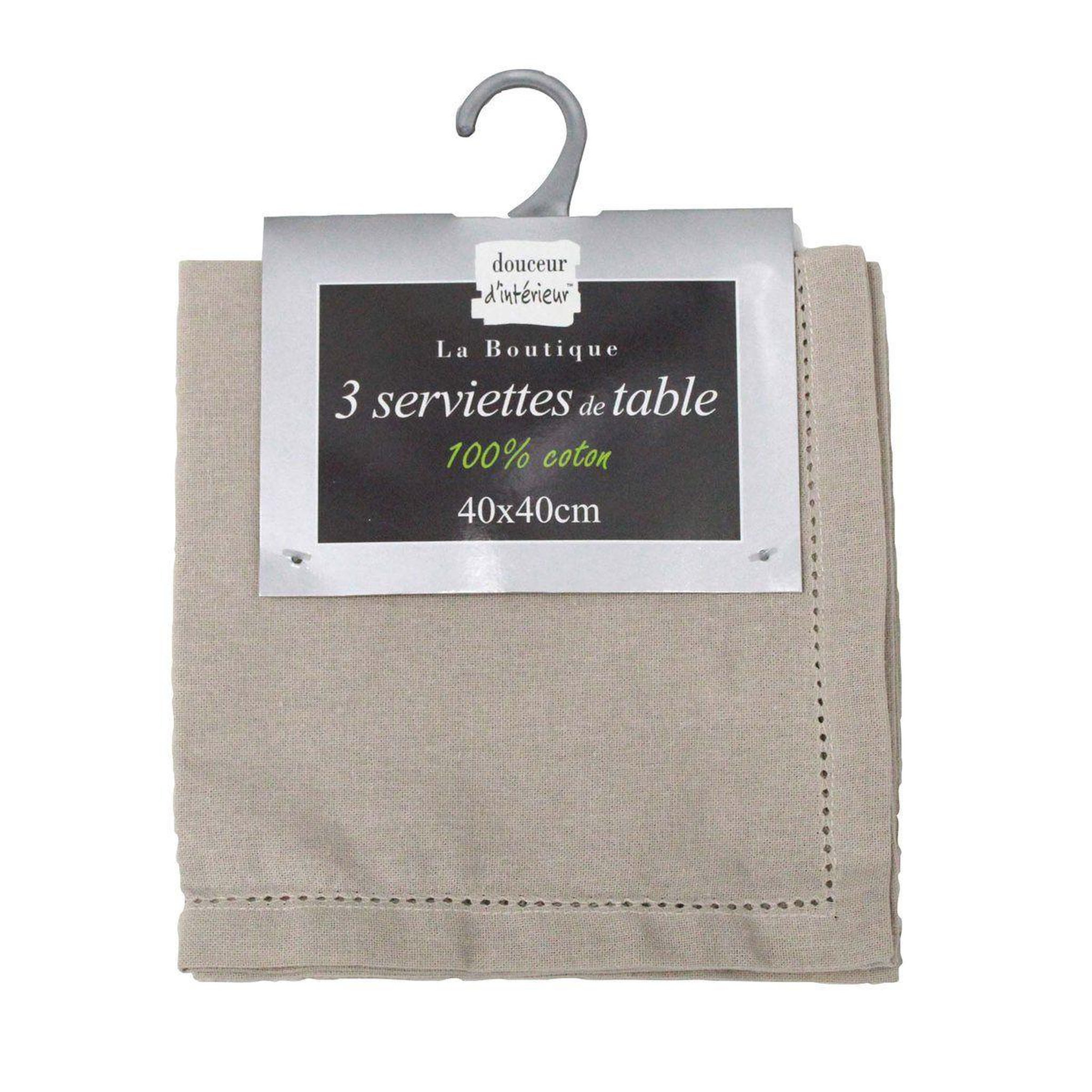 Voir la diapositive 3 : Douceur d'Intérieur Lot de 3 serviettes de table  charline  40x40cm lin