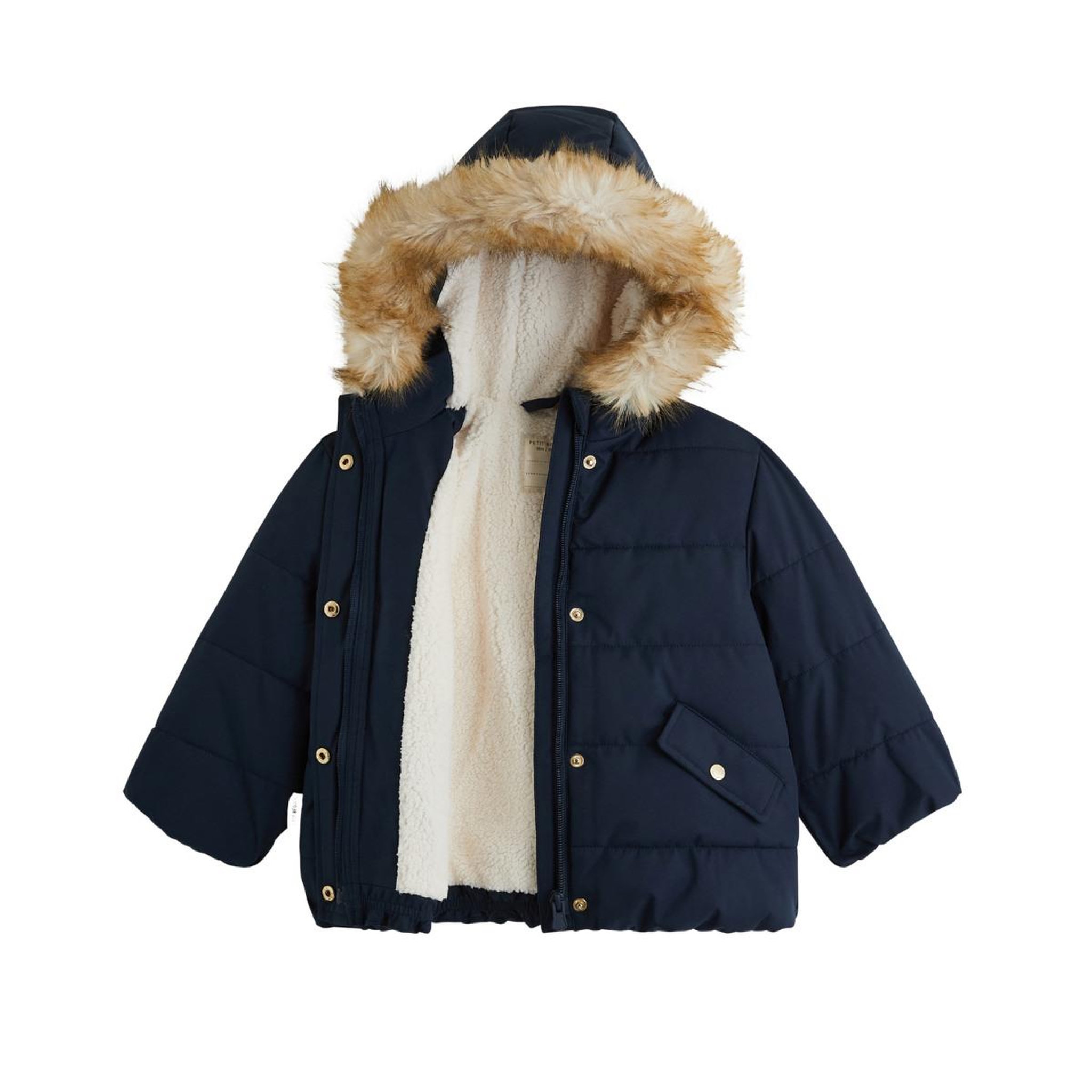 Voir la diapositive 3 : PETIT BEGUIN Doudoune enfant imperméable doublée sherpa avec capuche Adèle