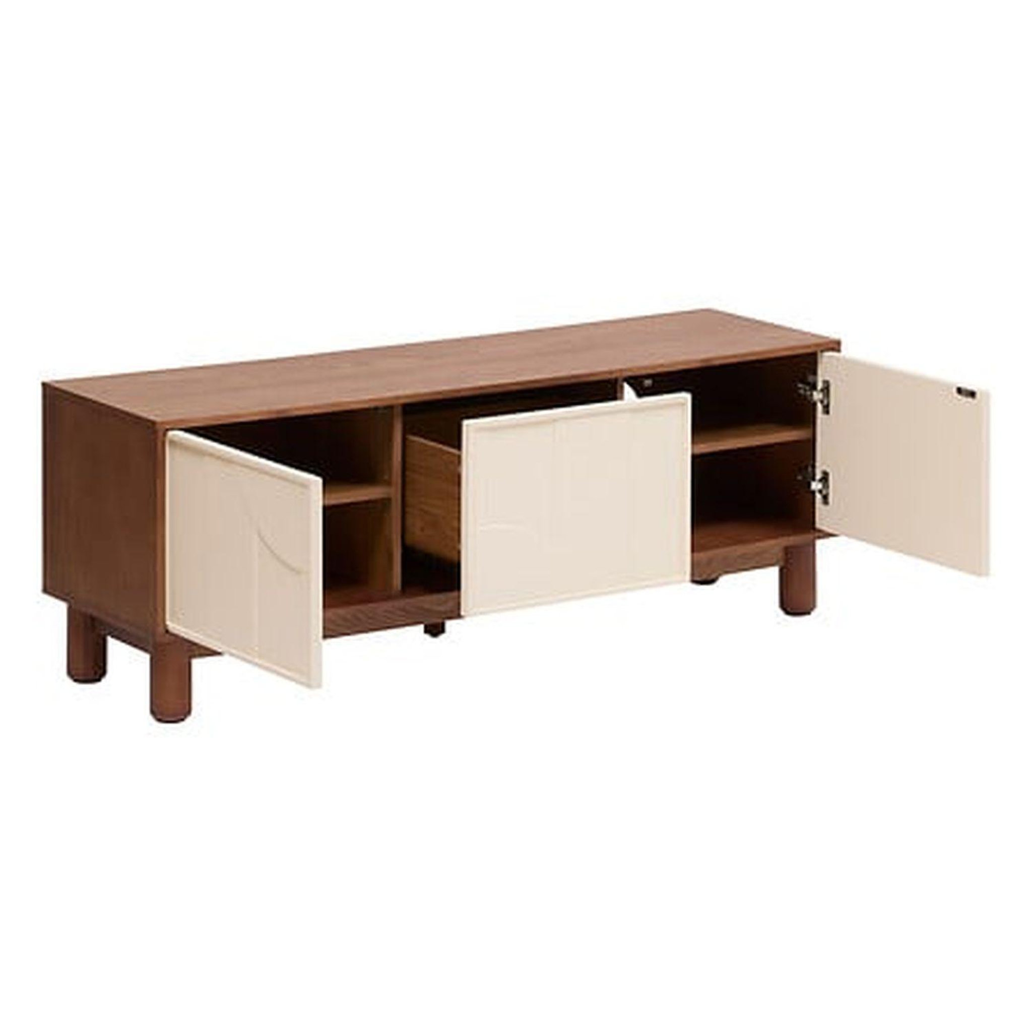 Voir la diapositive 3 : ATMOSPHERA Meuble tv 2 portes et 1 tiroir design en relief jilani - marron et beige
