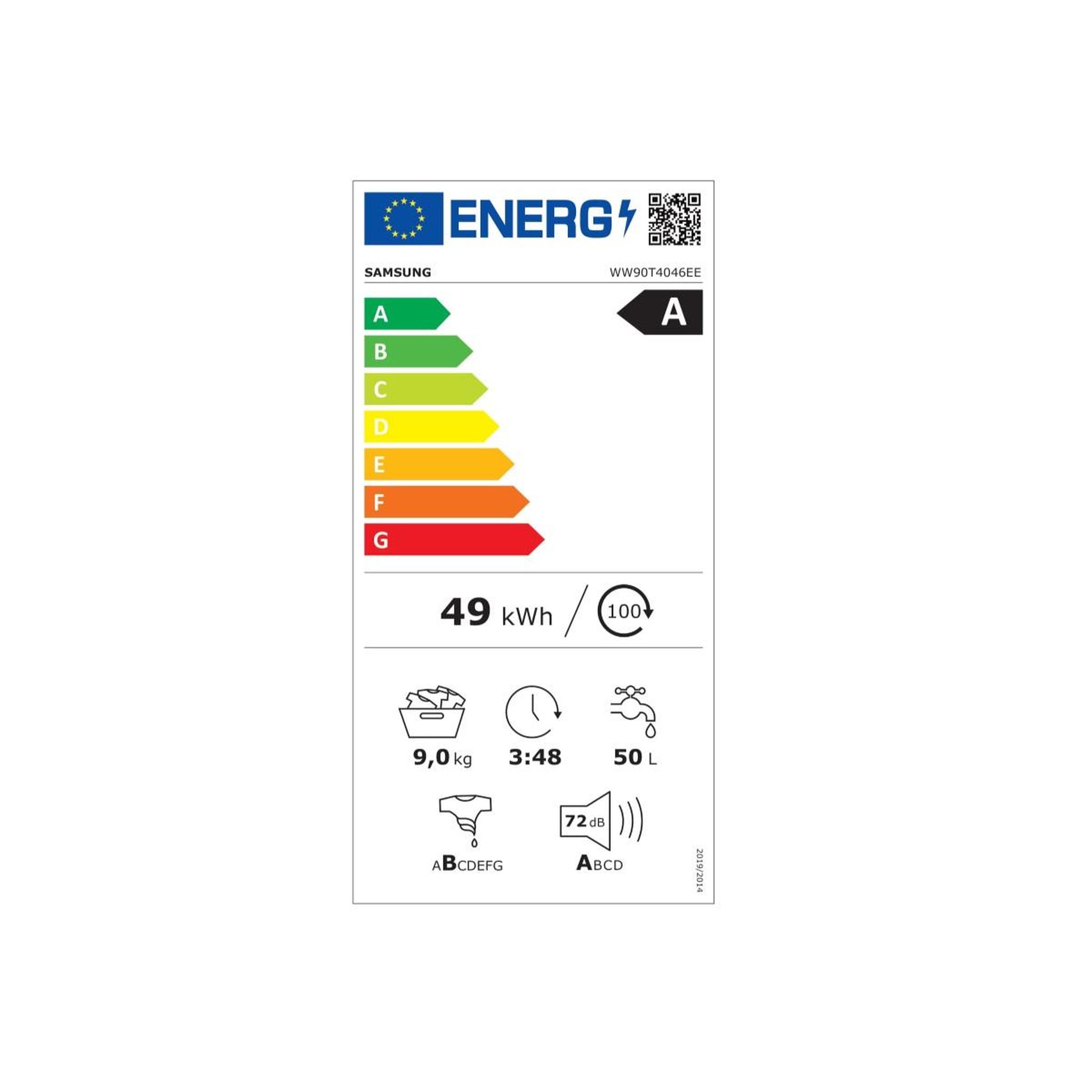 Voir la diapositive 2 : Samsung Lave-linge frontal 9kg 1400 tours/min - ww90t4046ee