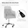 Voir la diapositive 4 : VINSETTO Chaise de bureau design Chesterfield capitonné hauteur réglable pivotant 360° piètement chromé tissu gris
