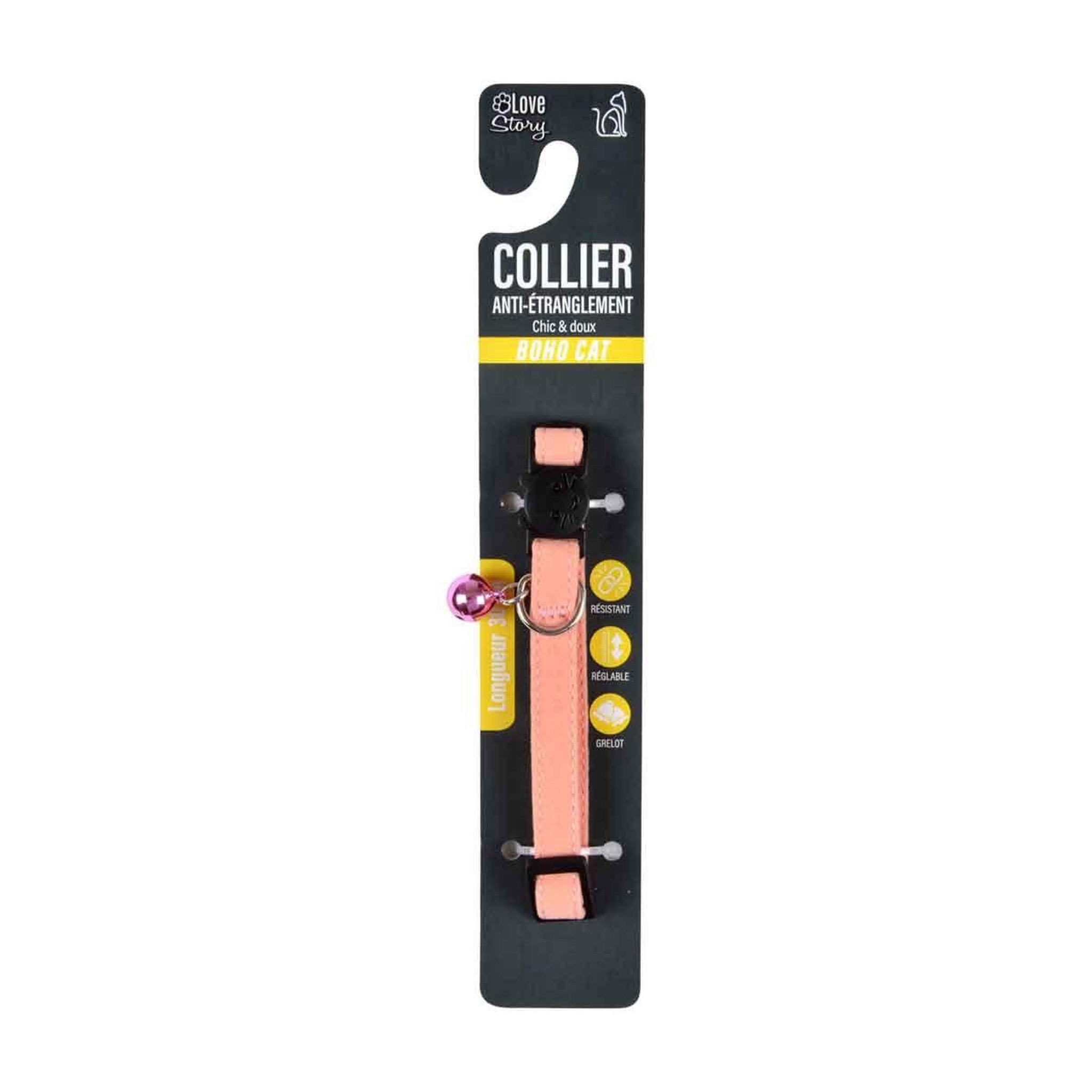 Voir la diapositive 2 : LOVE STORY Collier anti-étranglement pour chat  boho  30cm rose