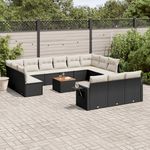 VIDAXL Salon de jardin avec coussins 14 pcs noir resine tressee