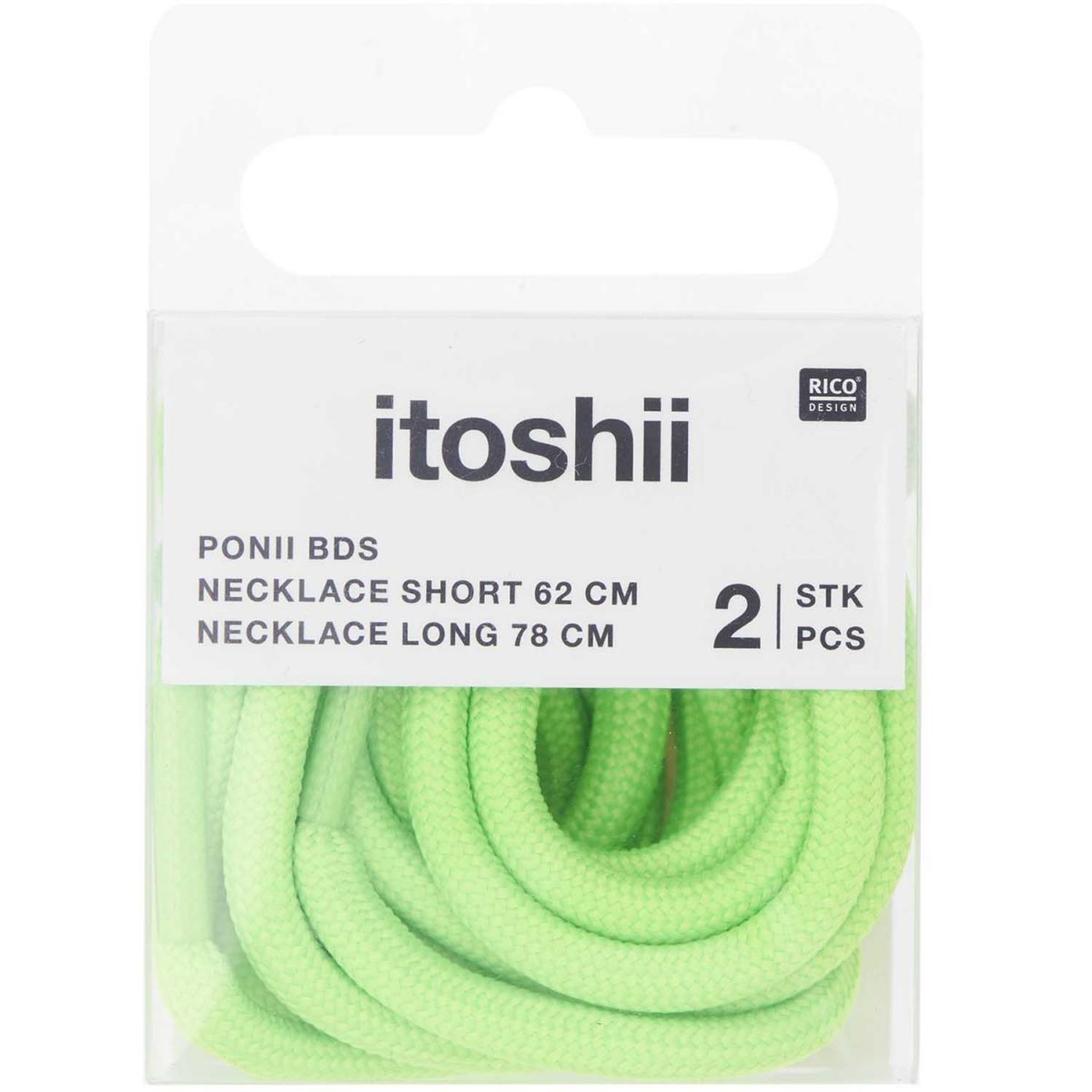 RICO DESIGN Itoshii pack 2 cordons 2 tailles vert fluo