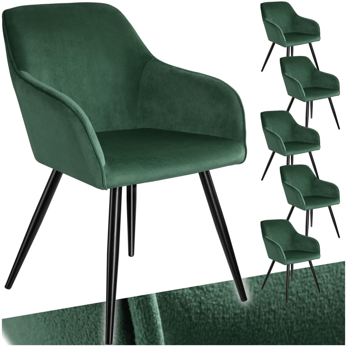 tectake Chaise style scandinave rembourrée aspect velours vert foncé/noir Lot de 6
