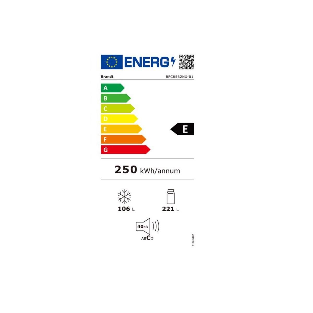BRANDT Réfrigérateur combiné 327l 60cm silver nofrost - BFC8562NX