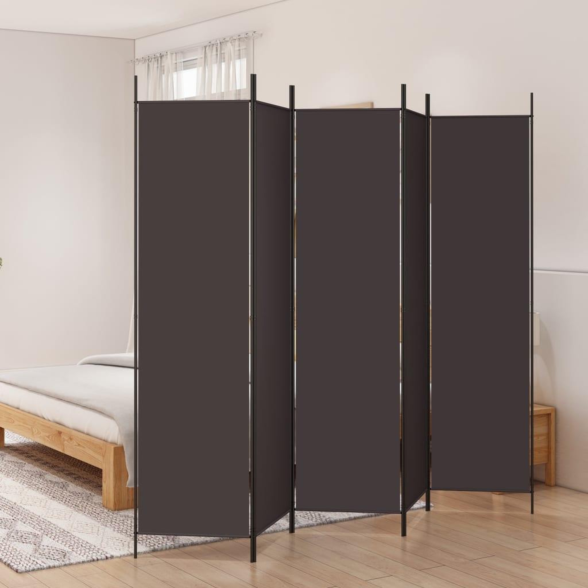 Voir la diapositive 1 : VIDAXL Cloison de separation 5 panneaux Marron 250x200 cm Tissu