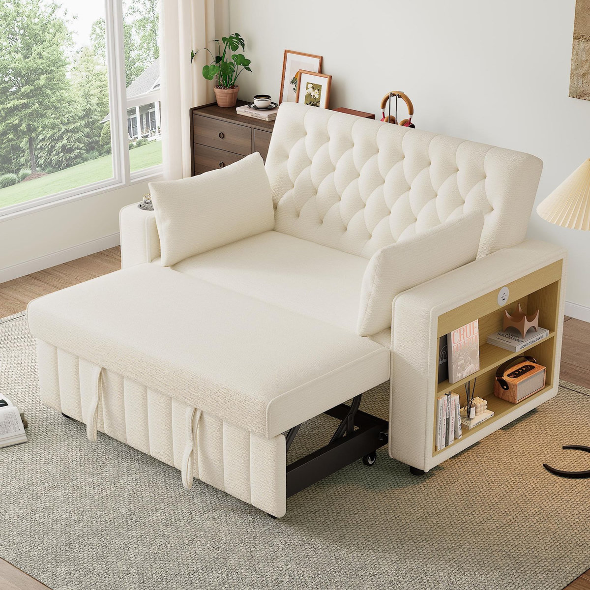 MERAX Canapé droit convertible 2 places tissu