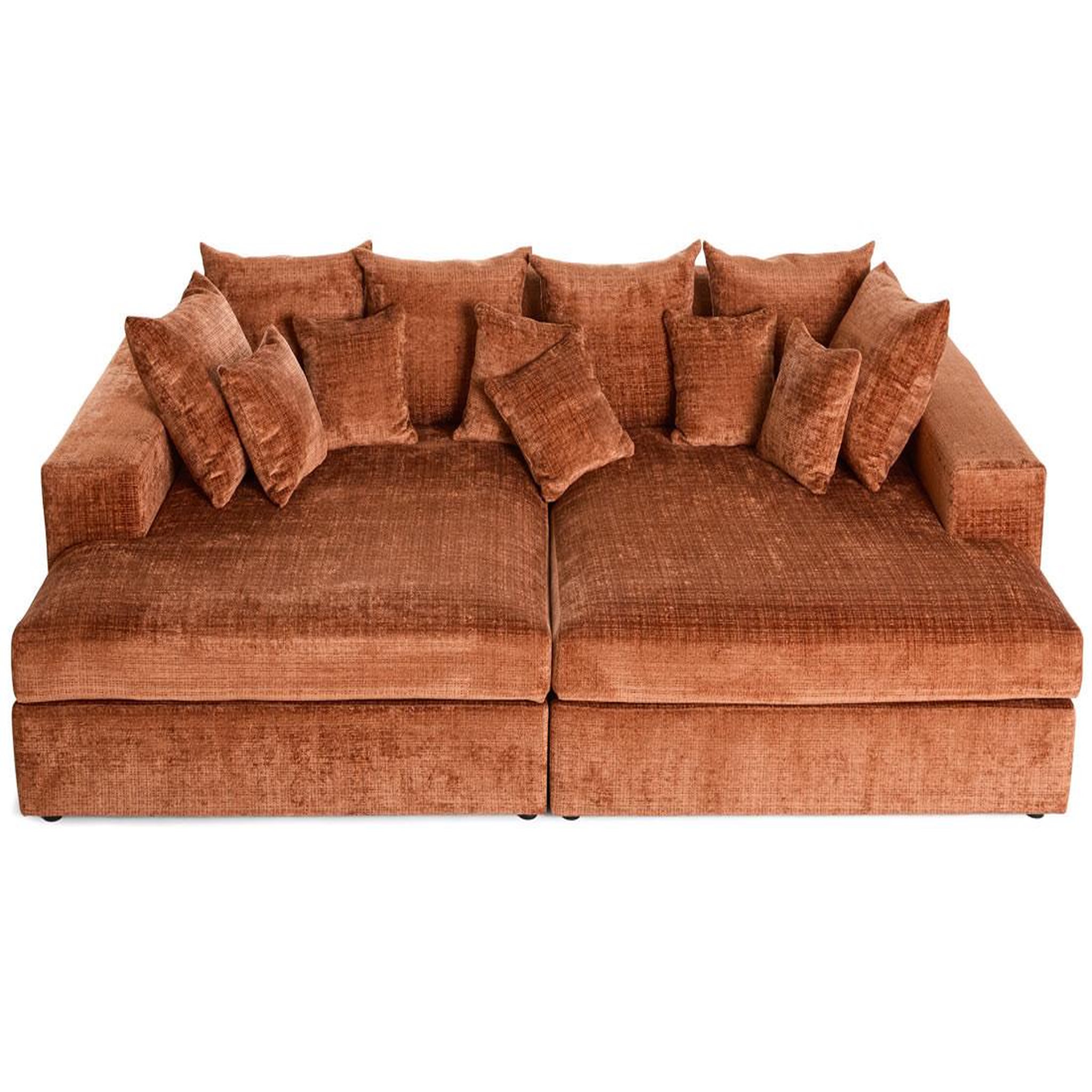 Voir la diapositive 2 : BEST MOBILIER Collins - canapé droit 4 places avec double méridienne - assise profonde - en velours texturé